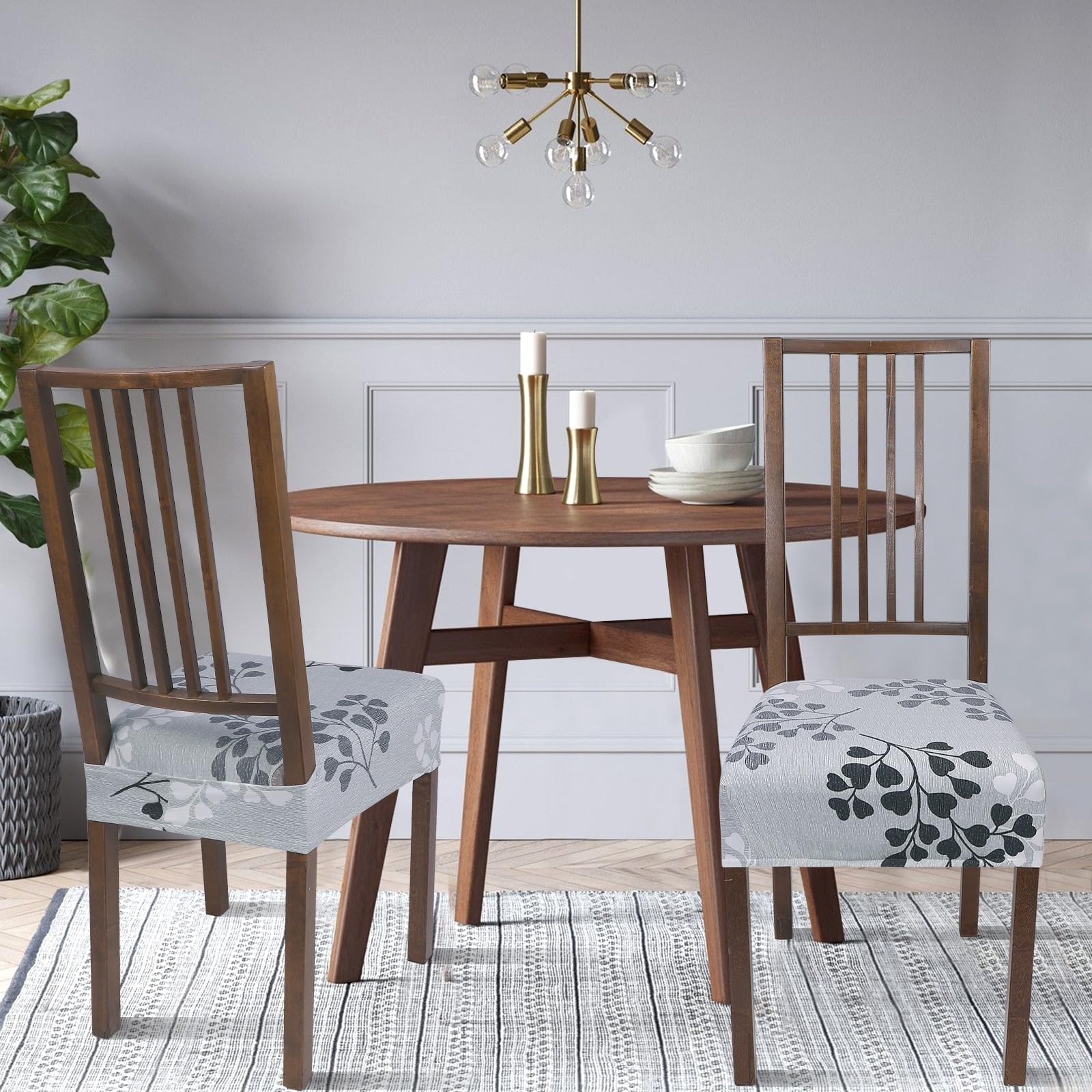 NIBESSER Stretch Dining Chair Seat Covers Set of 6 - Soft Removable Washable Slipcovers for Kitchen & Dining Room Chairs, Armless Chair Protector with Leaves Pattern (Rear-Covered) - Perfect for Home, Restaurant, and Office Use