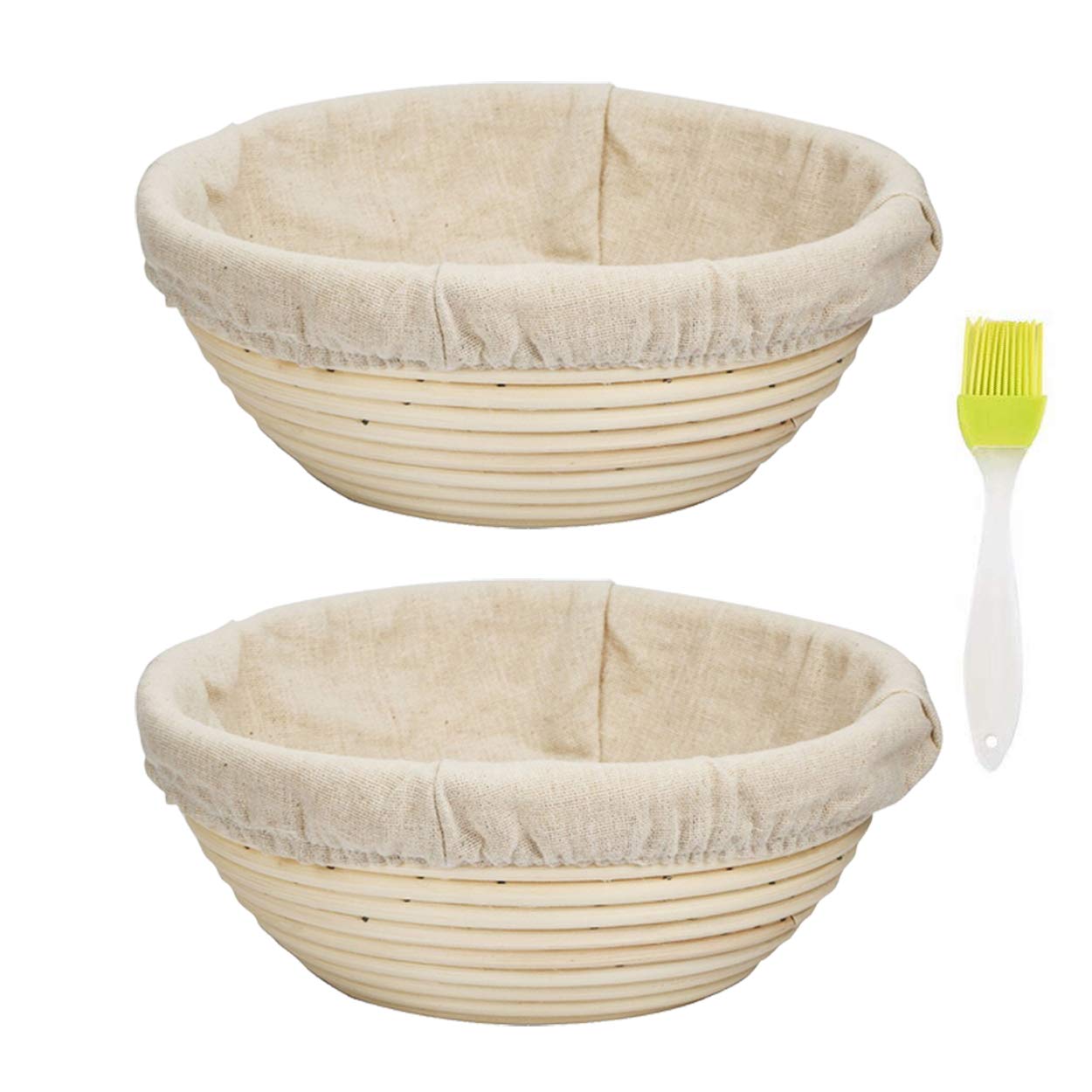 2-Pack 7-Inch Round Banneton Proofing Basket with Linen Liner - Eco-Friendly Natural Rattan Bread Brotform for Sourdough, Artisan & Homemade Bread Baking - Perfect for Professional and Home Bakers (Kitchen, Bakery, Bread Making Gift)
