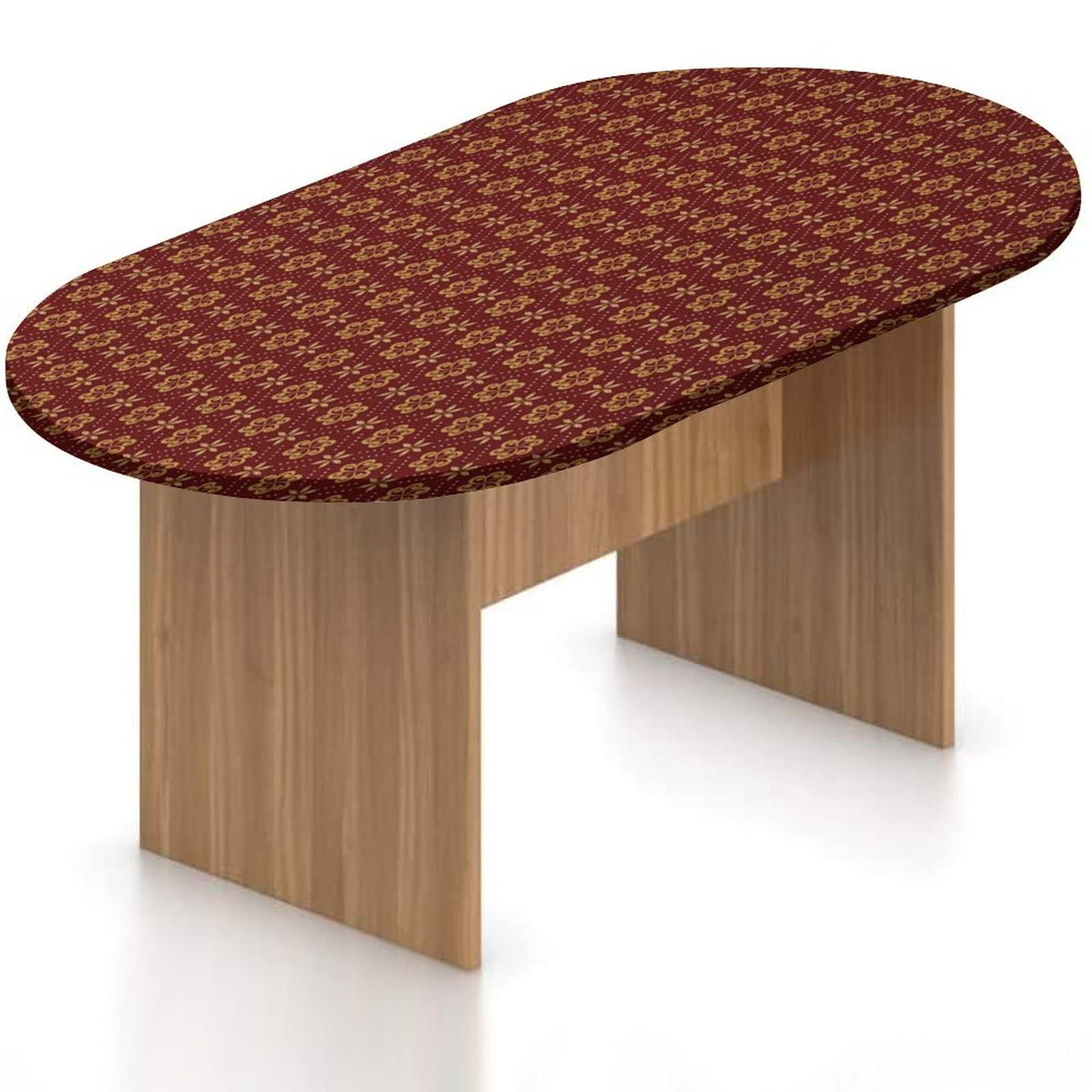 Elastic Polyester Oval Fitted Tablecloth with Swirled Stripes & Floral Print - Stretch Dining Table Cover for Kitchen & Home Decor, Fits 36x60 Inch Oval Tables - Perfect for Dinner Parties, Holidays & Everyday Use