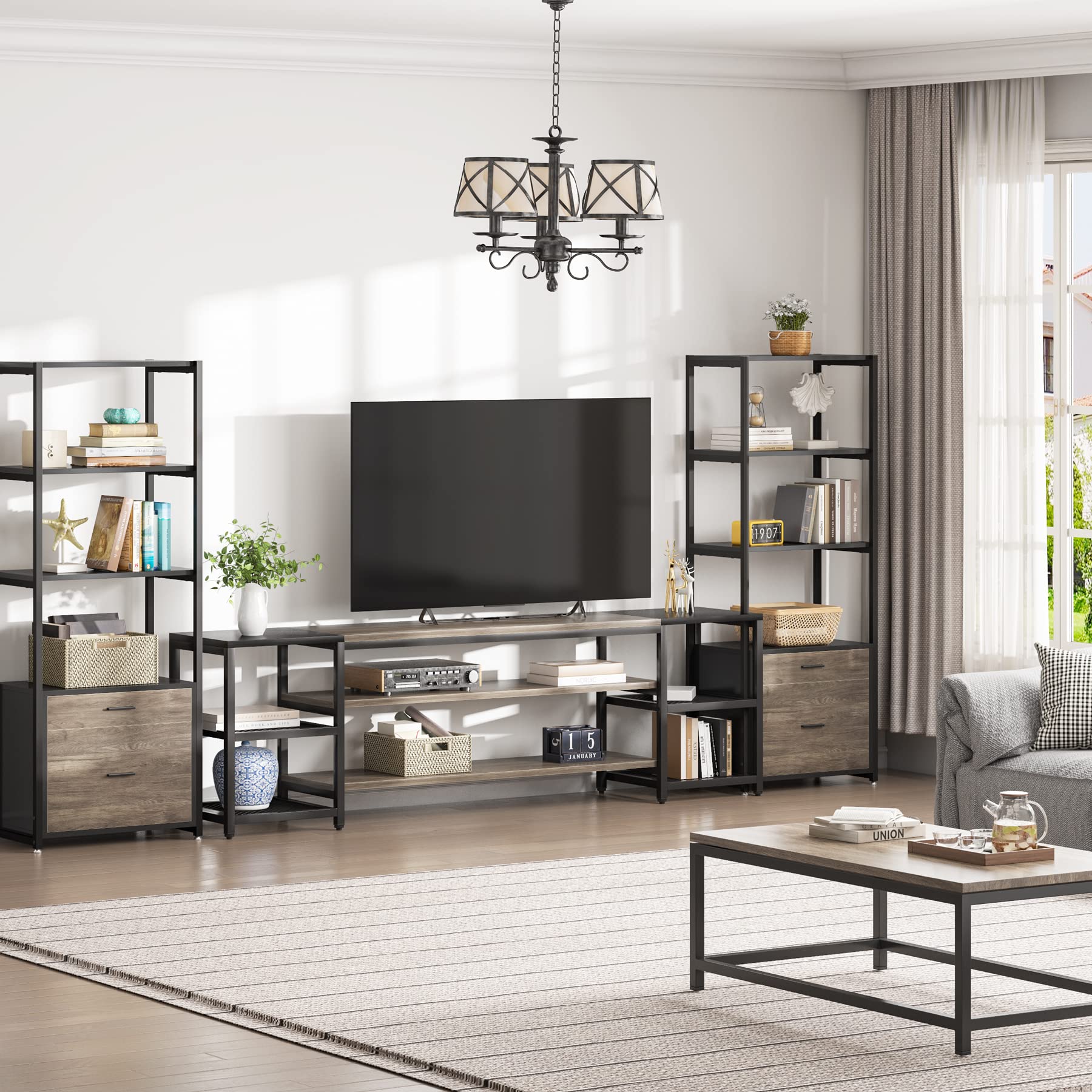 Tribesigns 78 Inch TV Stand for TVs up to 85 Inch - Industrial Style 3-Tier Media Console with Storage Shelves, Entertainment Center for Living Room & Home Theater - Perfect for Organizing Gaming Consoles, Sound Systems & Movie Nights