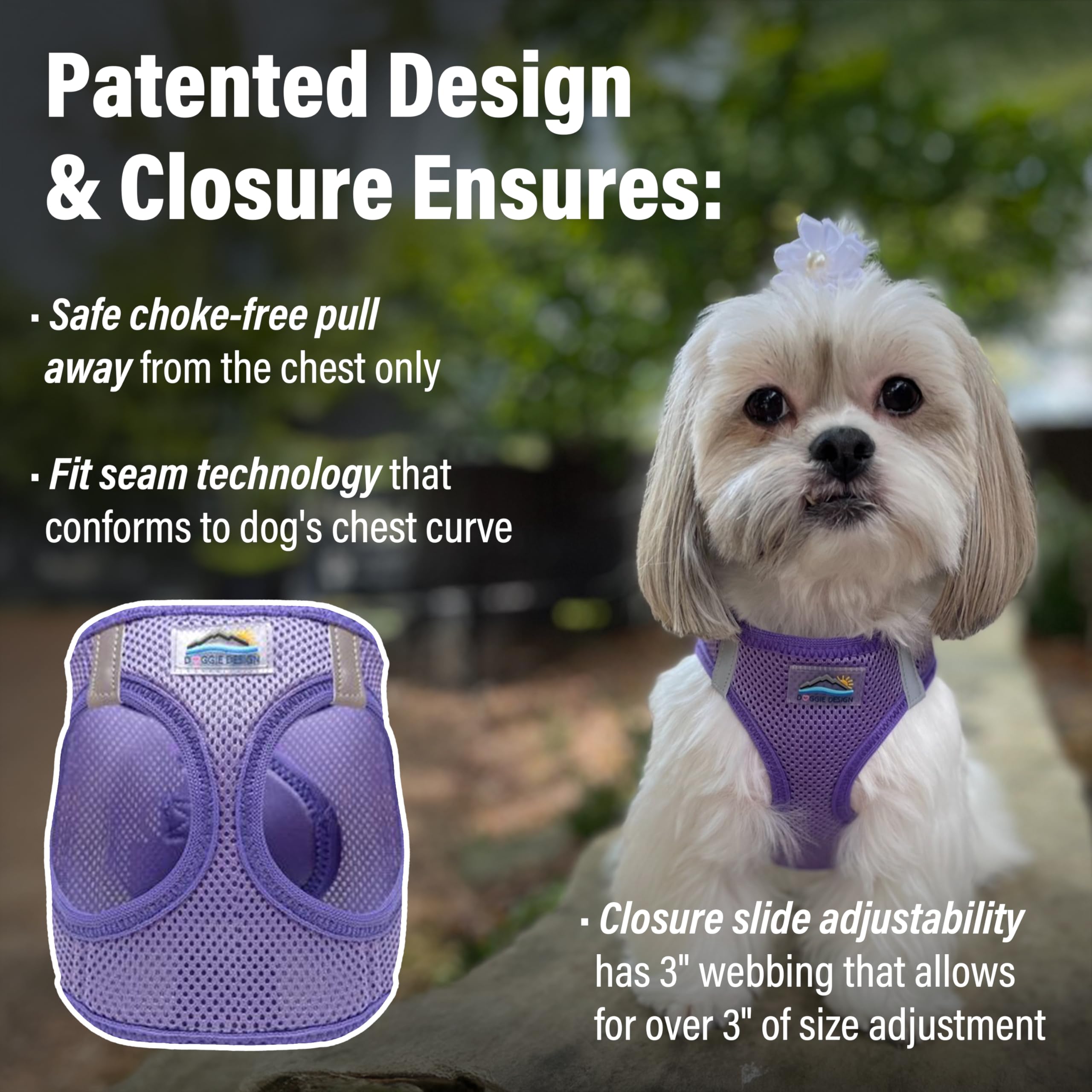 Doggie Design No Choke Dog Harness - Breathable Mesh Polyester Pet Vest with Easy Step-in Design for Small Medium Large Dogs - Paisley Purple Color - Perfect for Walking, Hiking & Outdoor Adventures