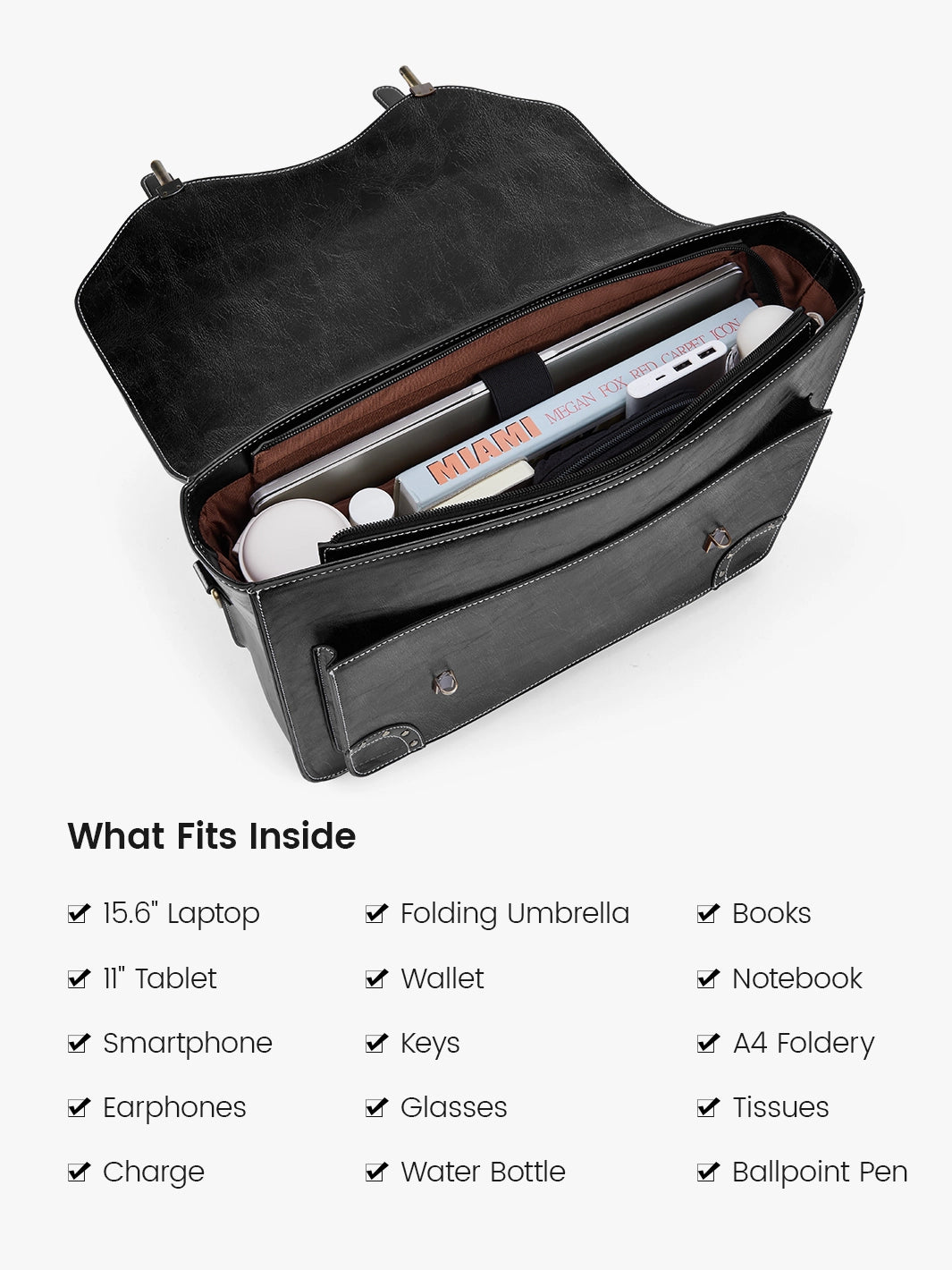 Vintage Style 15.6 Inch Leather Briefcase for Men - Classic Business Laptop Bag with Rivet Details - Perfect for Office, Travel & Daily Commute