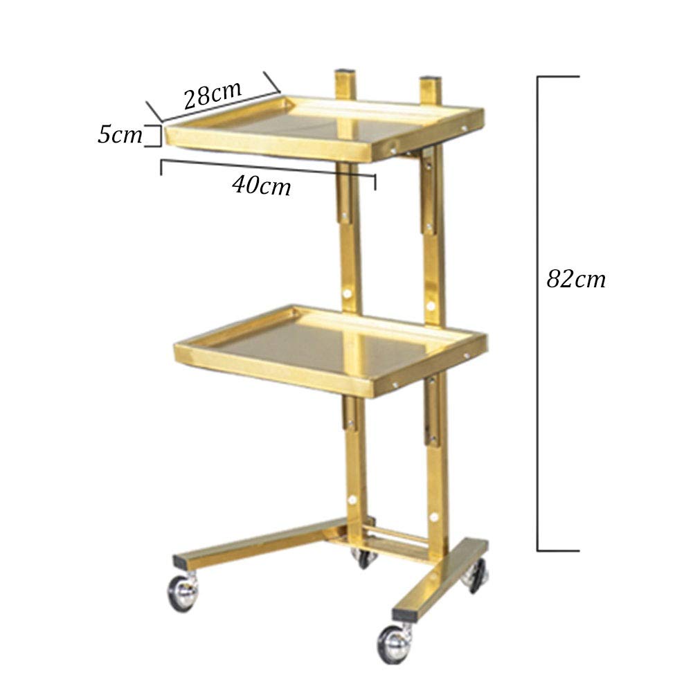 Stainless Steel Folding Hair Trolley on Wheels - 70kg Capacity Beauty Salon & Barber Shop Rolling Cart with Locking Brakes (Gold) - Perfect for Mobile Styling, Spa Treatments & Salon Organization
