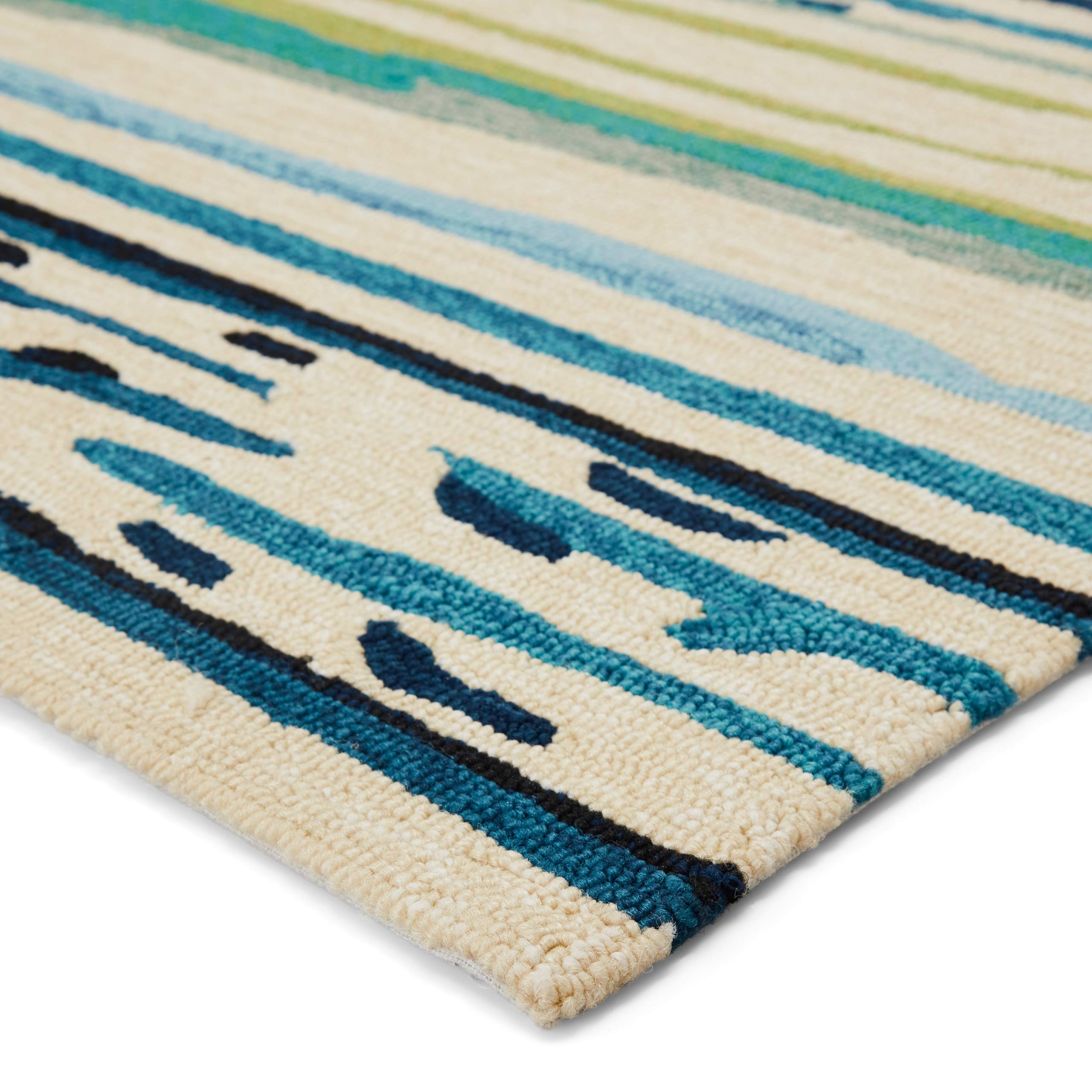 Jaipur Living 4x6 Outdoor Area Rug - Blue & Green Striped Patio Rug for Garden, Deck, and Poolside Decor