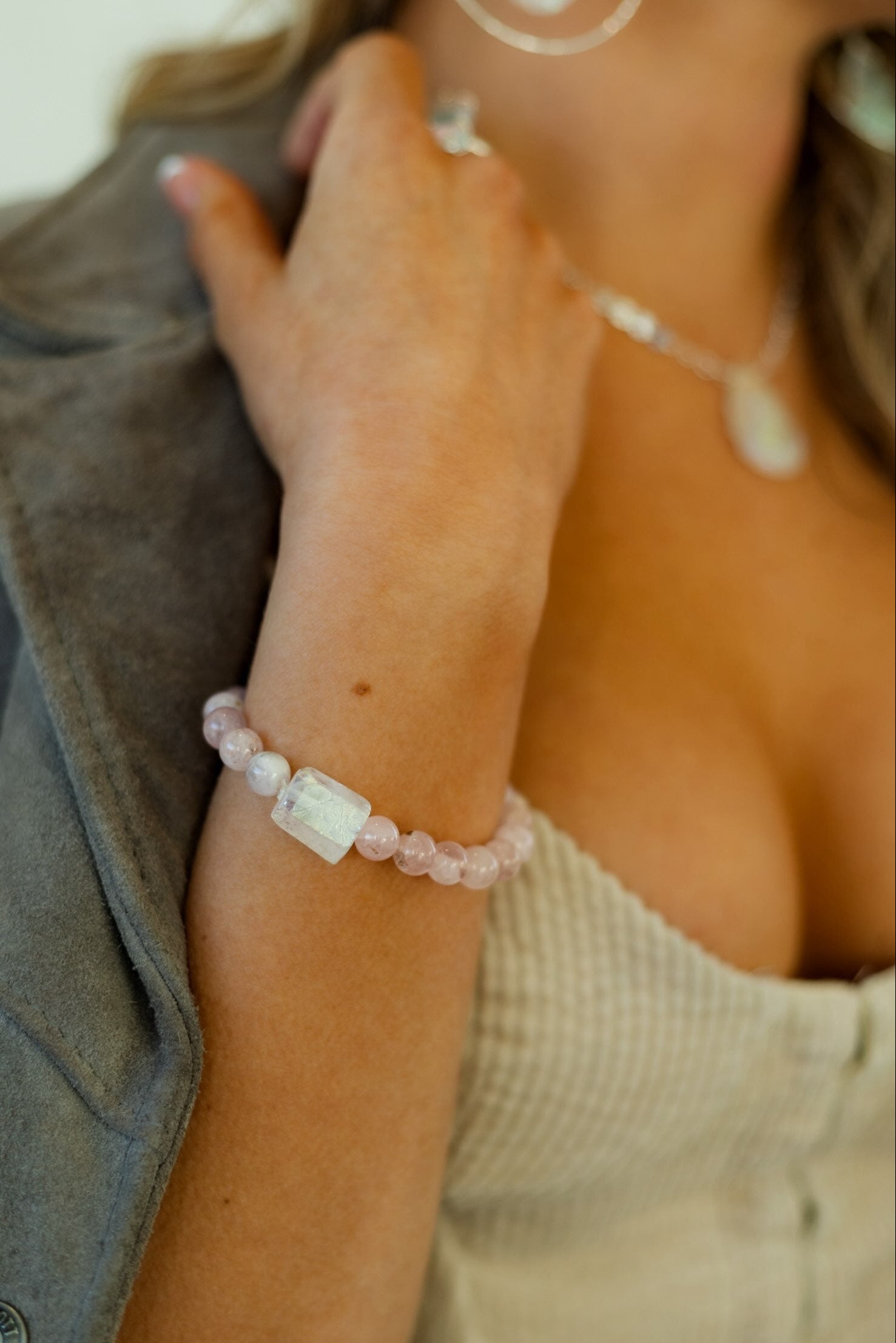 Angel Aura Quartz & Rose Quartz Healing Bracelet for Women - Spiritual Energy Crystal Jewelry for Meditation, Chakra Balancing & Positive Vibes