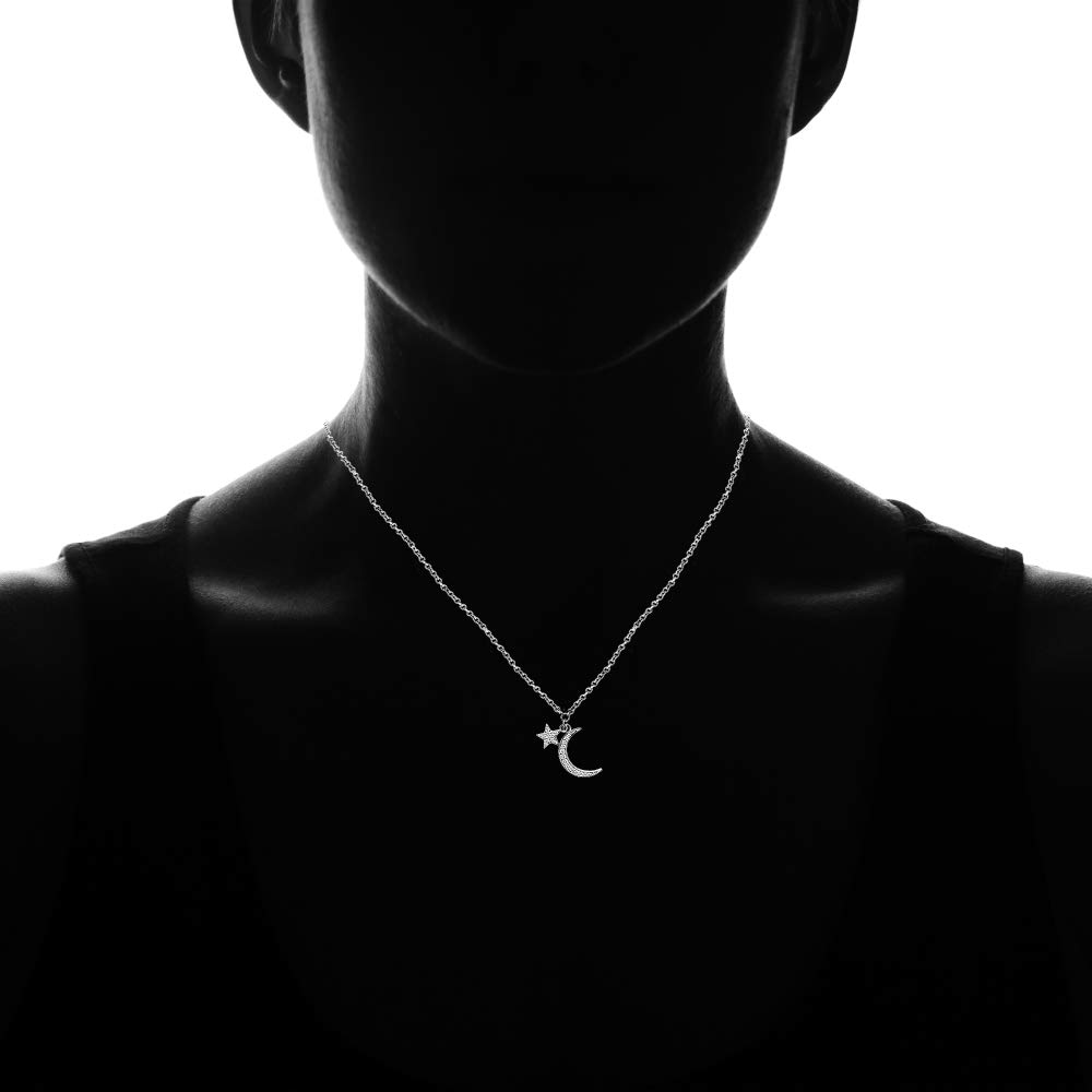 Sterling Silver Cubic Zirconia Moon and Star Necklace - Dainty Minimalist Hoops & Loops Pendant Jewelry for Women - Perfect for Everyday Wear, Gifts & Special Occasions