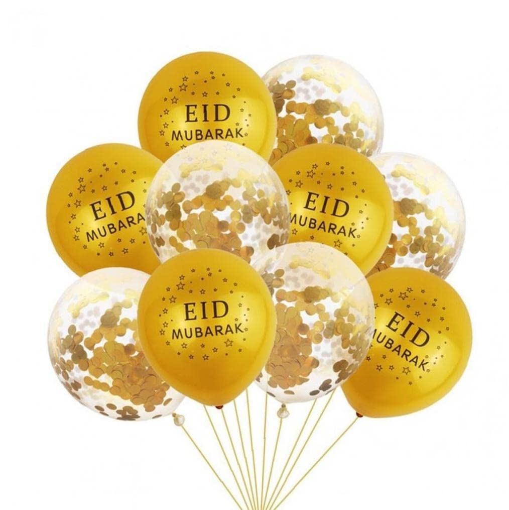 10pcs Golden Transparent Eid al-Fitr Balloons - Ramadan Mubarak Party Decorations for Home, Mosque & Community Celebrations