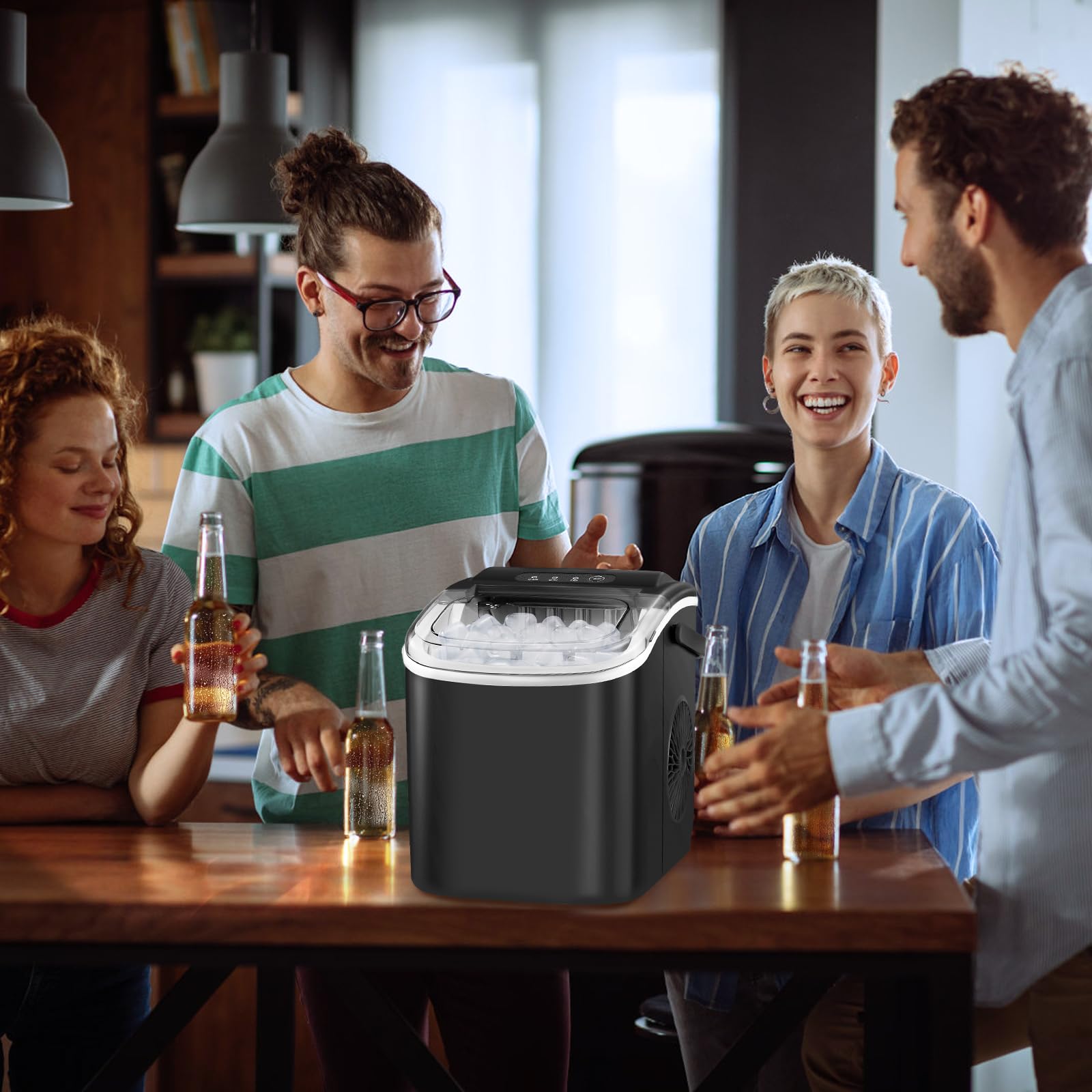 Portable Countertop Ice Maker Machine - 26Lbs/24H Self-Cleaning with Ice Basket & Scoop - Compact Ice Maker for Home, Kitchen, Office, Bar & Parties (Black) | Perfect for Cocktails, Iced Coffee & Entertaining Guests