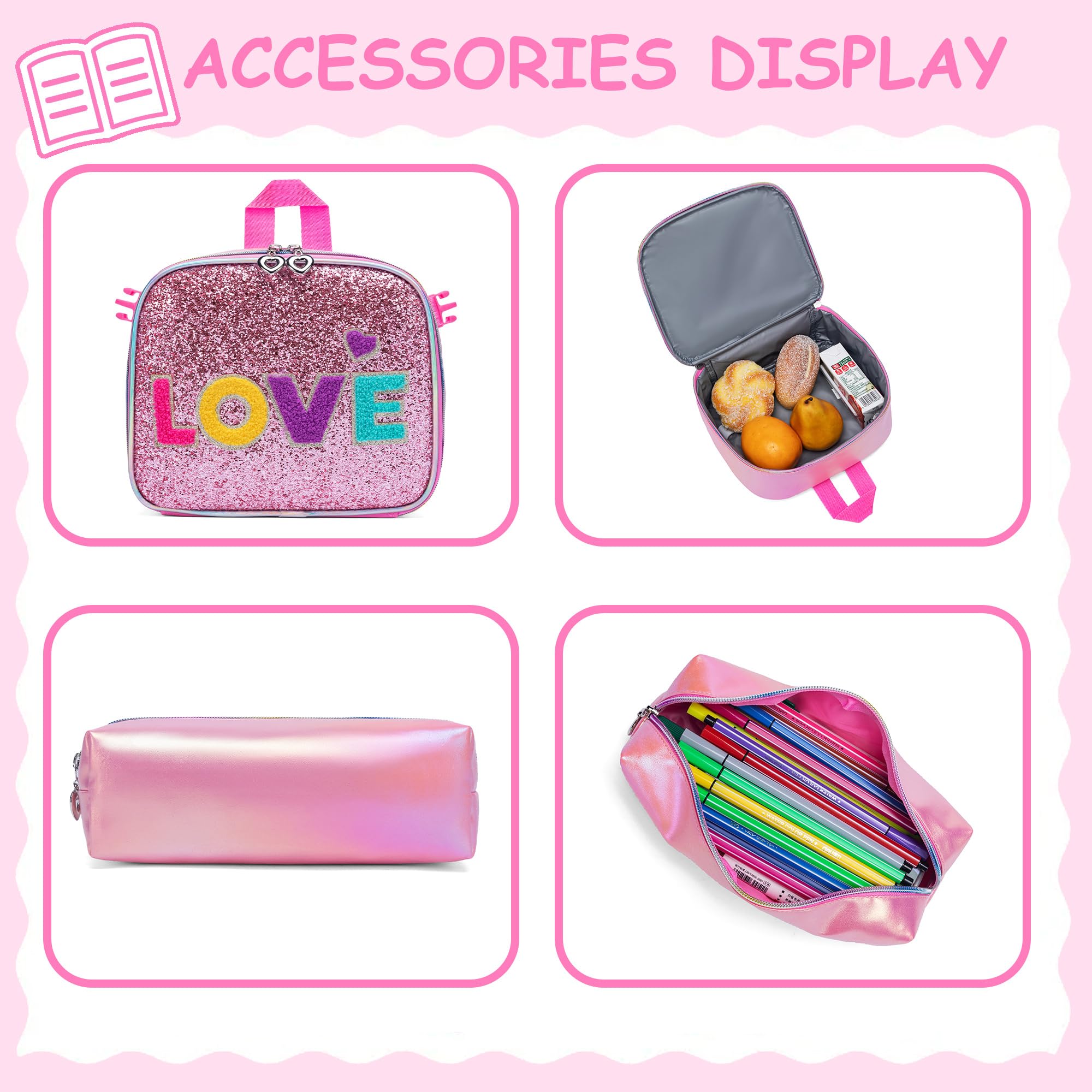Girls School Backpack Set with Lunch Box & Pencil Case for Elementary Students - Perfect for School & Travel
