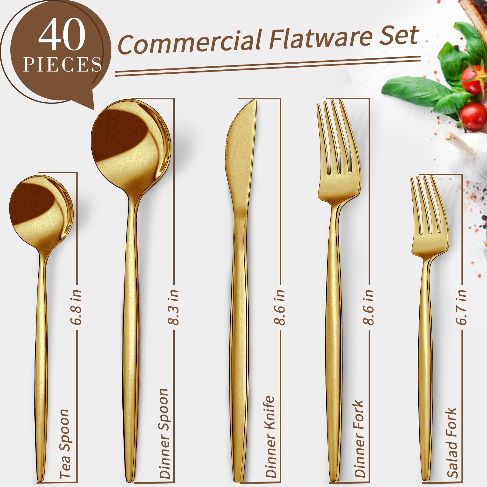 40-Piece Gold Silverware Set for 8 - CEKEE Stainless Steel Flatware Set with Satin Finish | Cutlery & Kitchen Utensils for Home, Restaurant & Wedding | Elegant Tableware Set Includes Forks, Knives & Spoons | Perfect for Dinner Parties, Holiday Meals & Special Occasions