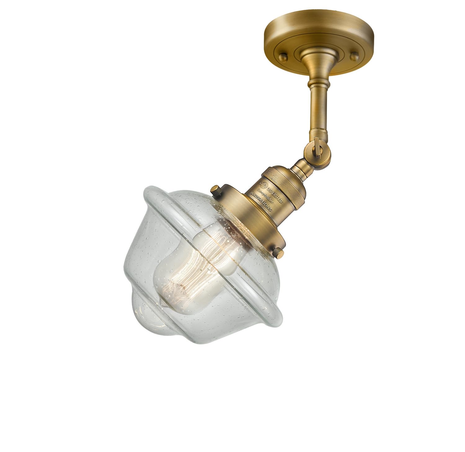 Innovations 201F-BB-G534-LED Semi-Flush Mount Ceiling Light Fixture - Brushed Brass Finish, Energy Efficient LED Lighting for Bedroom, Living Room & Hallway