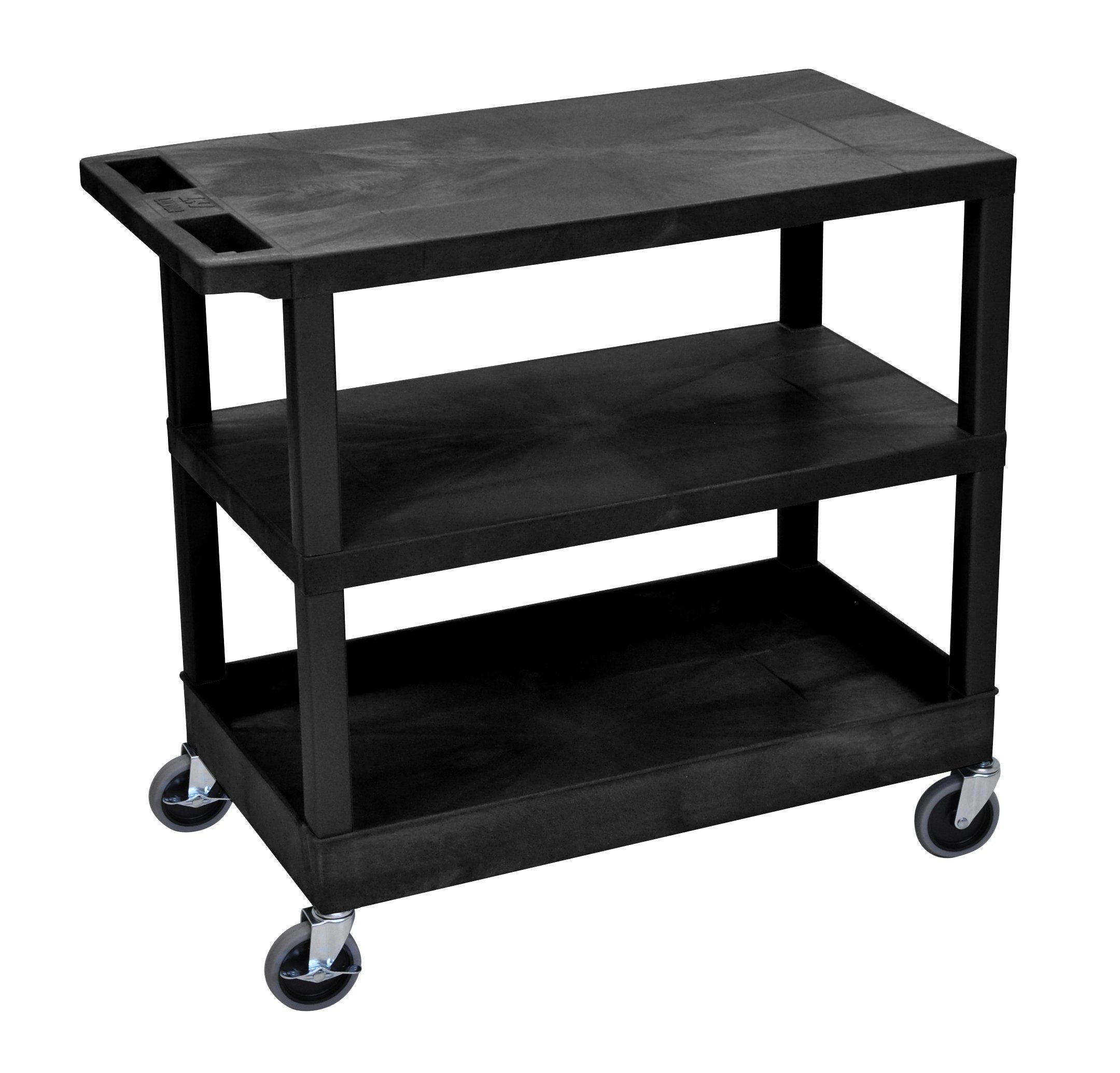Luxor Black EC221 B 18x32 Utility Cart with 2 Flat Shelves & 1 Tub Shelf - Perfect for Kitchen, Office, or Workshop Organization