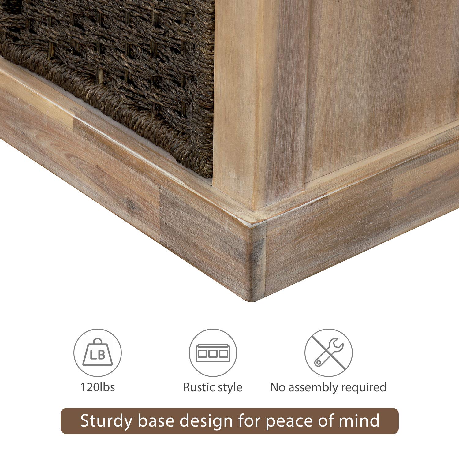 Harper & Bright Designs Rustic Entryway Storage Bench with 3 Removable Baskets & Cushion - Shoe Organizer Bench for Living Room, Hallway, Bedroom - Perfect for Small Spaces, Entryway Decor & Shoe Storage Solutions