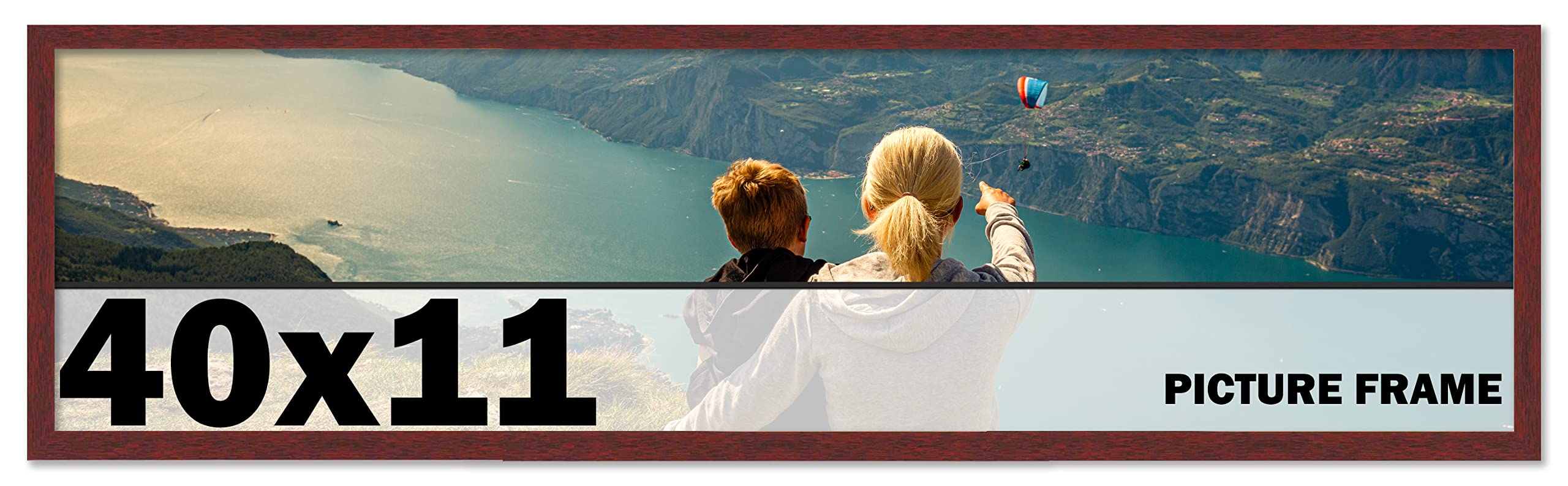 CountryArtHouse 40x11 Inch Solid Mahogany Wood Picture Frame - Premium Brown Wooden Photo Frame Kit with UV Acrylic Plexiglass, Acid-Free Foam Backing & Hanging Hardware - Perfect for Wall Art, Family Photos & Home Decor