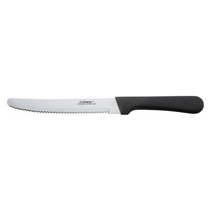 Winco 5-Piece Steak Knife Set with Rounded Tips & Black Handles - Premium Stainless Steel Steak Knives for Restaurants, BBQs, and Home Dining