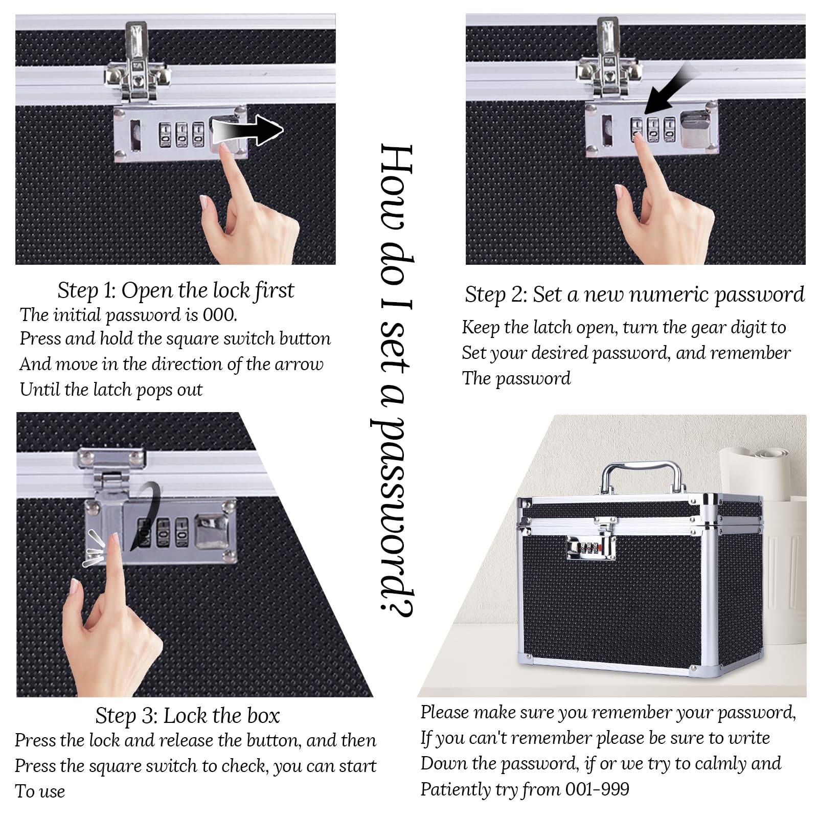 Secure Lock Box with Carbon Back - Combination Lock Storage Box for Medicine, Jewelry, Office & Cosmetics (7.25
