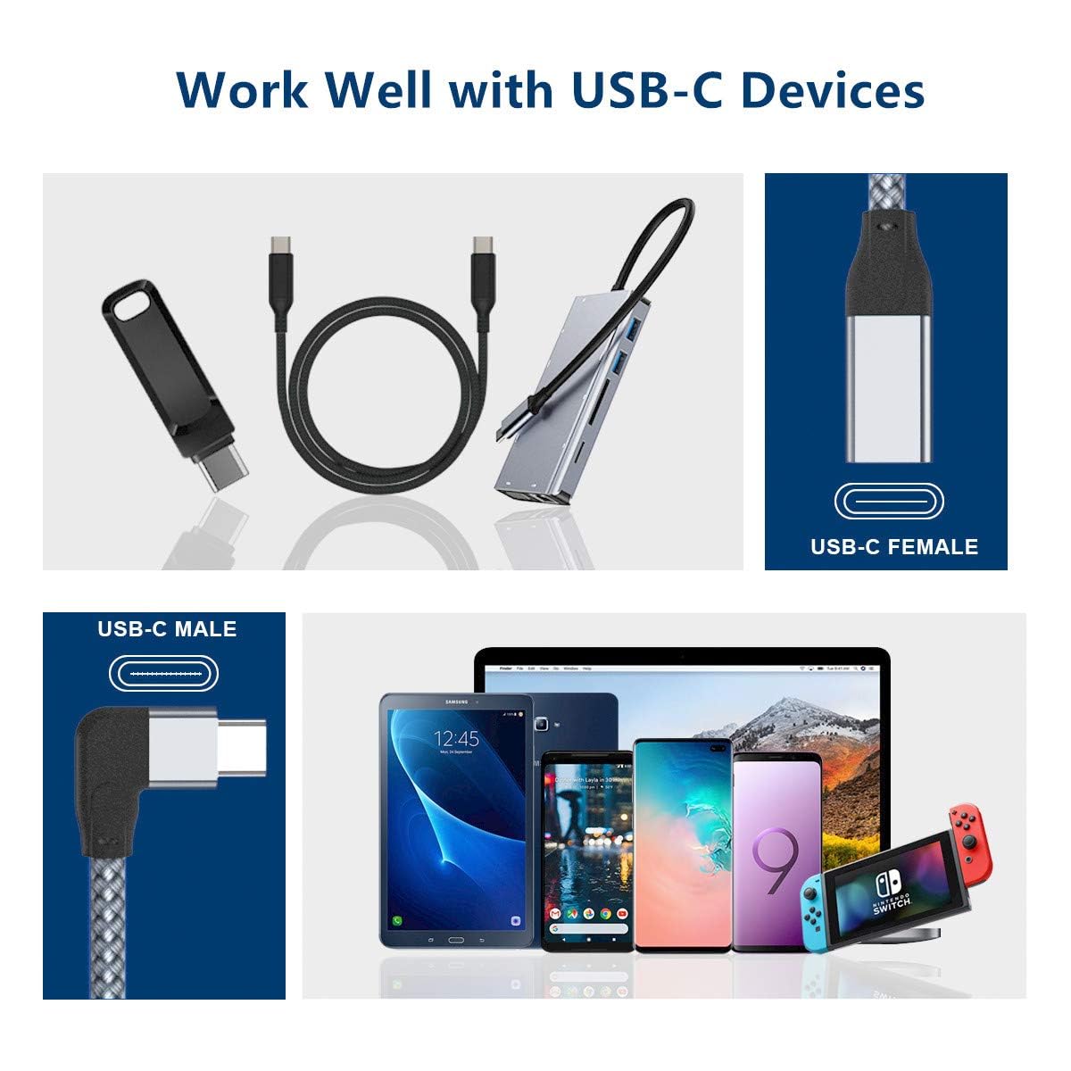 iTramax Right Angle USB C Extension Cable 3.3FT - 90 Degree L-Shaped Type C 3.1 Gen 2 (10Gbps) Male to Female Extender - Compatible with MacBook Pro/Air, iPad Pro/Air/Mini, iPhone 15/16, Apple Watch - Perfect for Home Office, Gaming & Charging in Tight Spaces