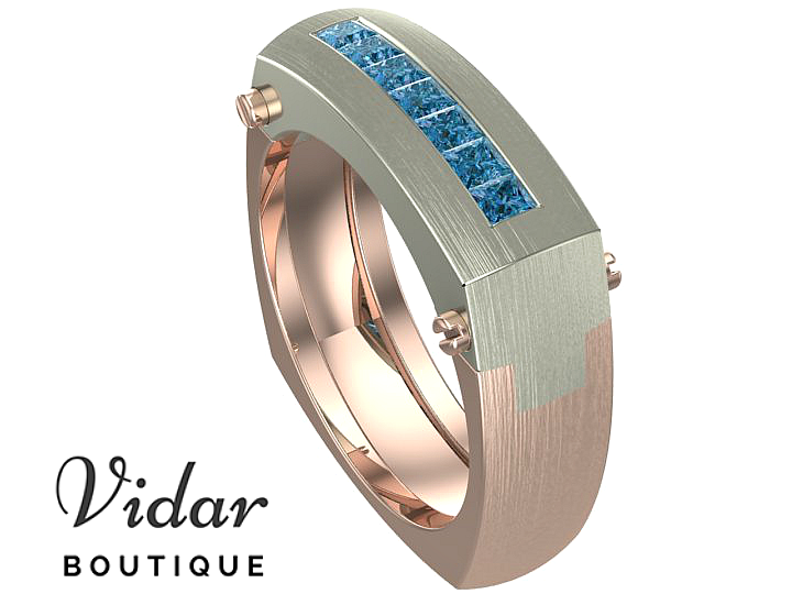 Blue Diamond White Rose Gold Men's Wedding Band Ring - Elegant & Durable for Engagement, Anniversary & Special Occasions