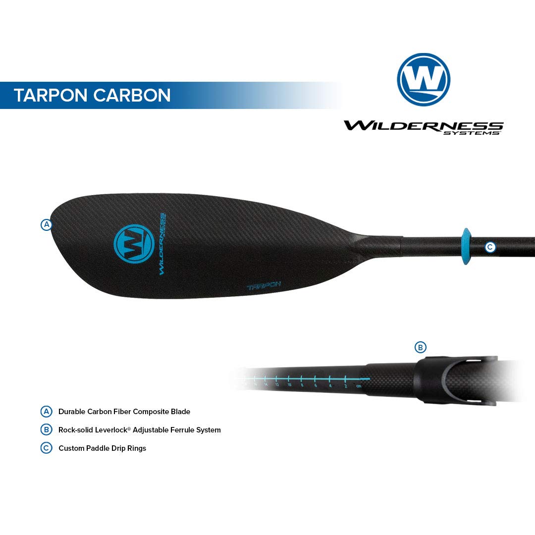 Wilderness Systems Tarpon Kayak Paddle - Lightweight Fiberglass or Carbon Fiber Blades with Adjustable Shaft (220-240cm) for Recreational Kayaking, Touring & Fishing | Perfect for Lakes, Rivers & Coastal Waters