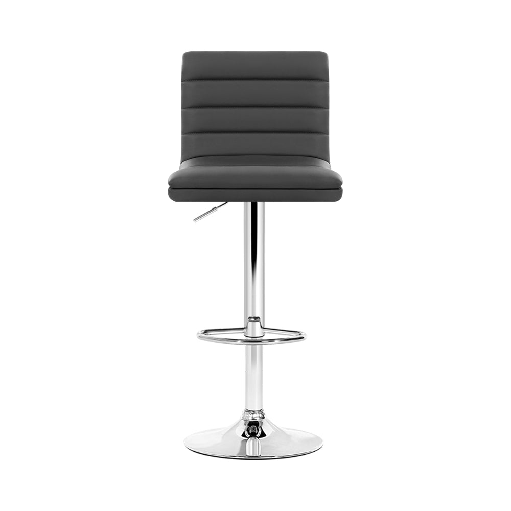 2 Pack Adjustable Height Bar Stools with Padded Leather Seat and Gas Lift Mechanism - Grey - Perfect for Kitchen Island, Home Bar, and Dining Room