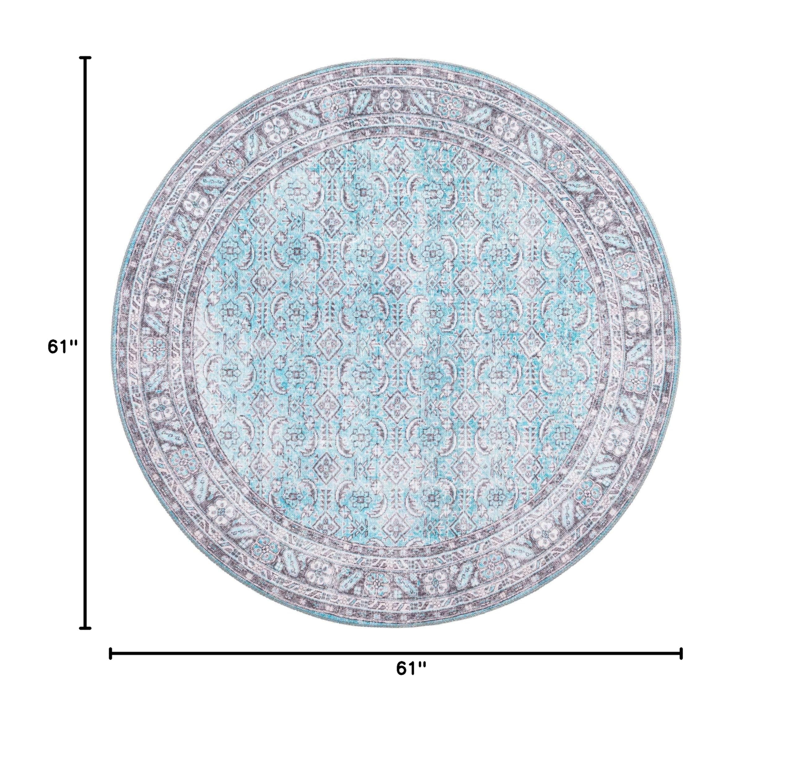 Unique Loom Revival Collection Traditional Medallion Border Blue/Black Round Area Rug 5' x 5' - Perfect for Living Room, Bedroom or Office Decor