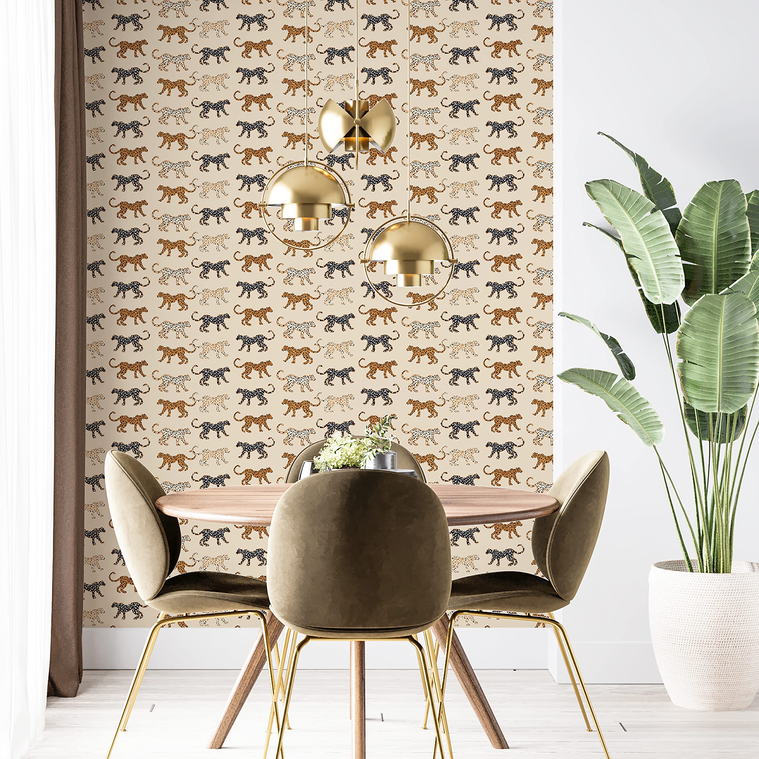 UniGoos Beige Leopard Peel and Stick Wallpaper - Retro Animal Print Self-Adhesive Contact Paper for Shelves, Countertops & Bedroom Decor (17.7