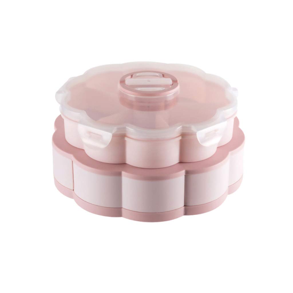 SHUUY Rotating Double Layer Fruit Tray - Candy & Snack Organizer with Lid, Dry Fruits Nuts Storage Container (Pink) - Perfect for Party Serving, Kitchen Countertop & Dining Table Decor