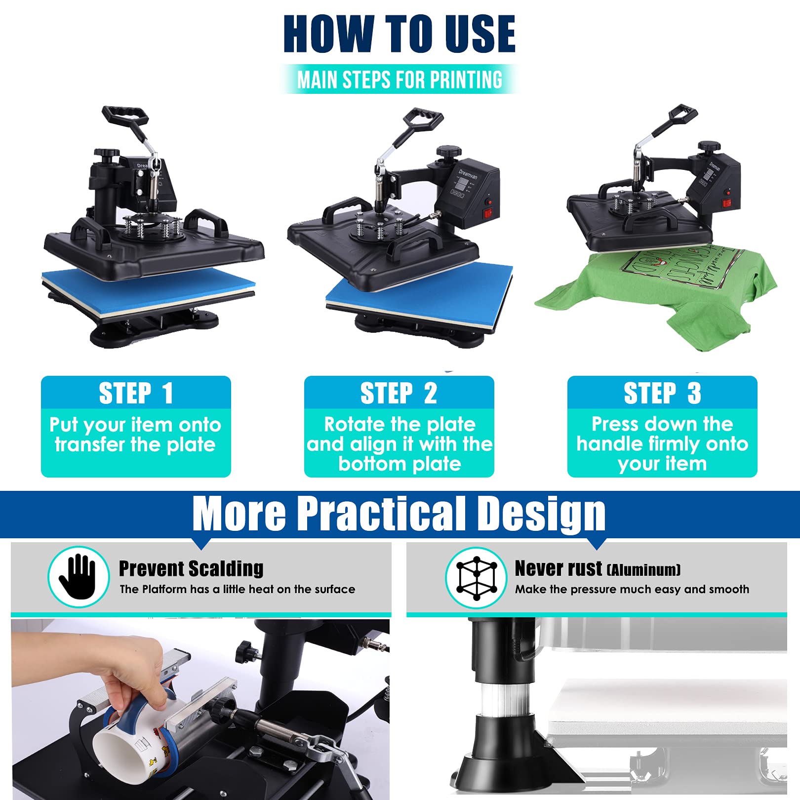AKEYDIY 8 in 1 Digital Heat Press Machine 12x15 Inch with 360° Swing Away - Multi-Function Sublimation Combo for T-Shirts, Mugs, Hats & Plates - Perfect for DIY Crafts, Custom Apparel & Small Business Printing
