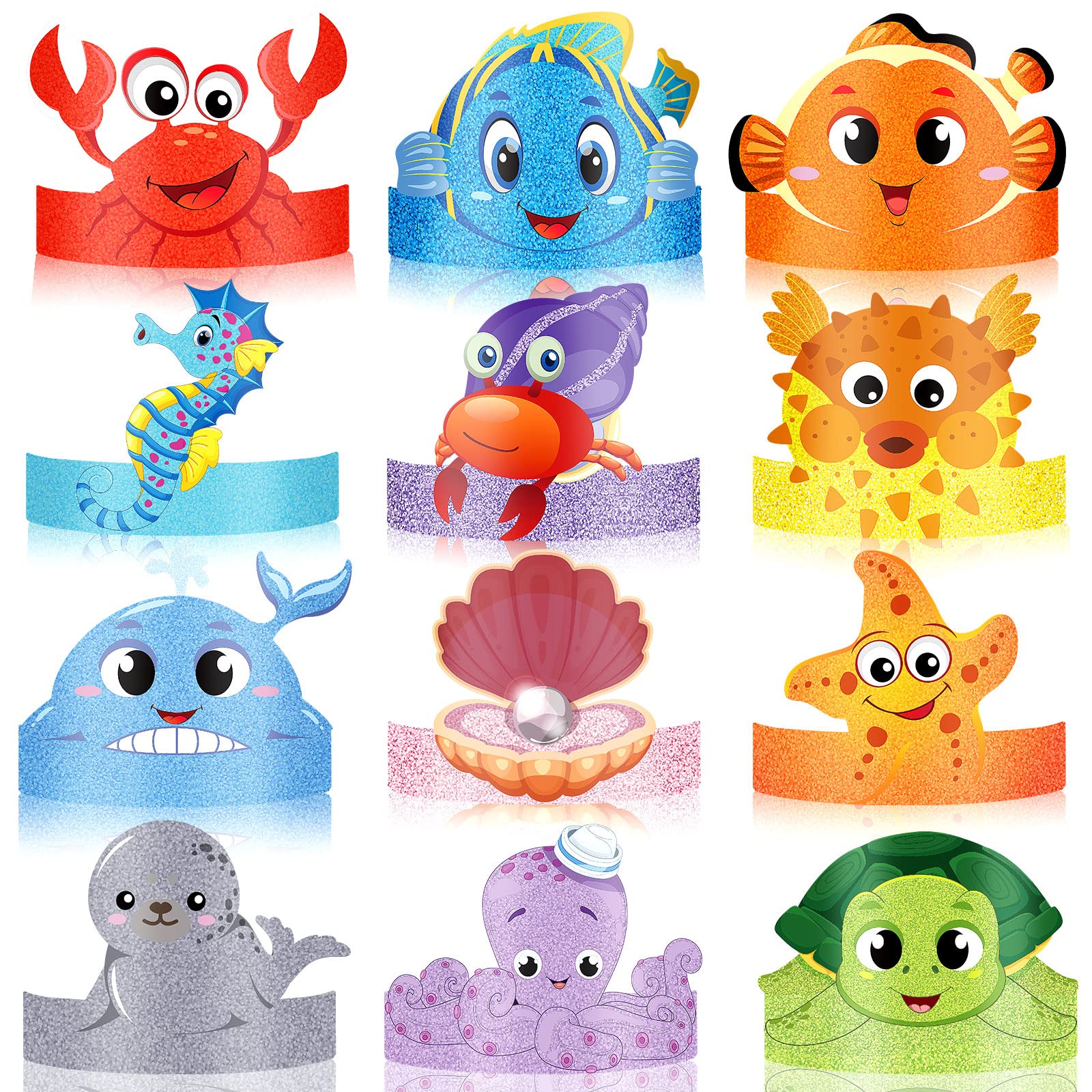 24 Pcs Under the Sea Party Hats - Ocean Theme Birthday Headbands for Girls & Kids, Sea Animal Paper Crowns for Birthday Party Decorations | Perfect for Underwater Themed Parties, Baby Showers & Classroom Activities