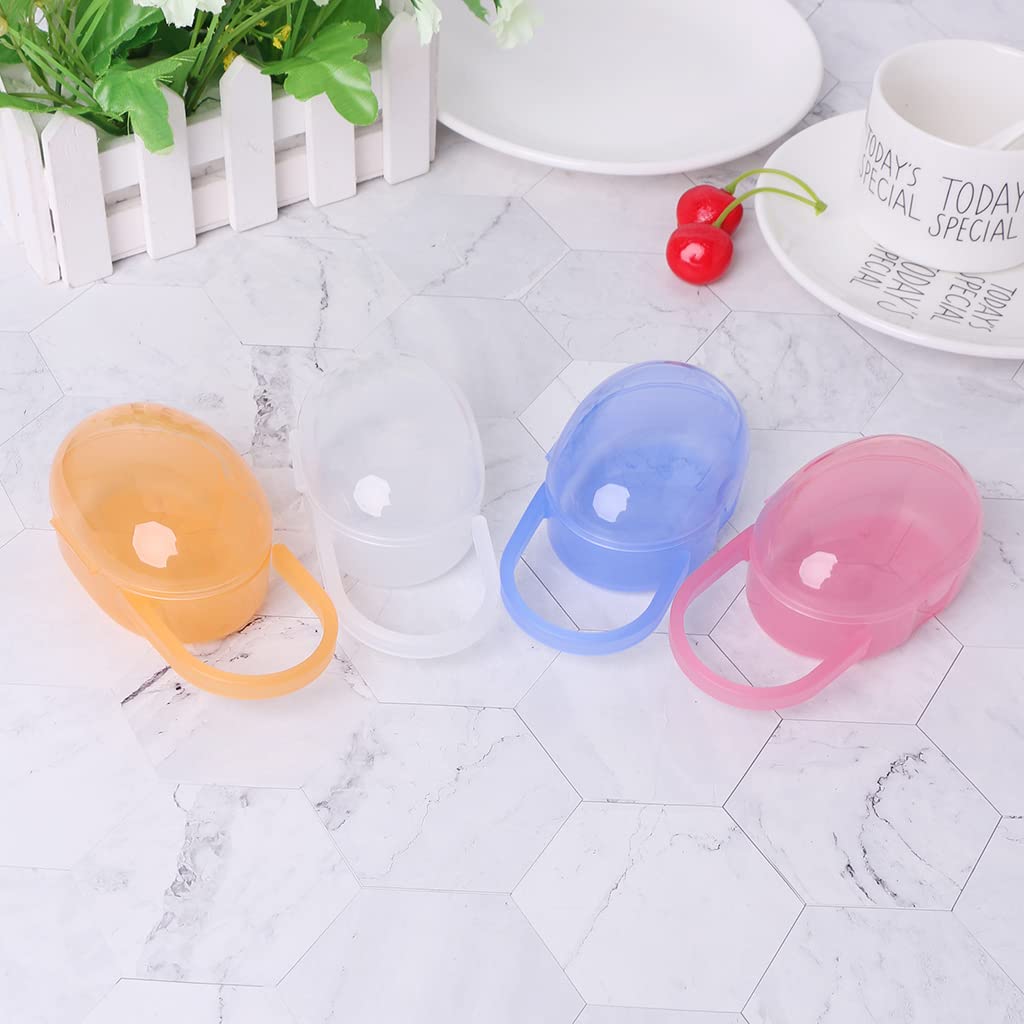 Maxtonser Baby Pacifier Storage Box - Cartoon Pattern Transparent Dustproof Pacifier Case with Lid - Portable Nipple Holder for Travel, Daycare & Home Use (Blue)