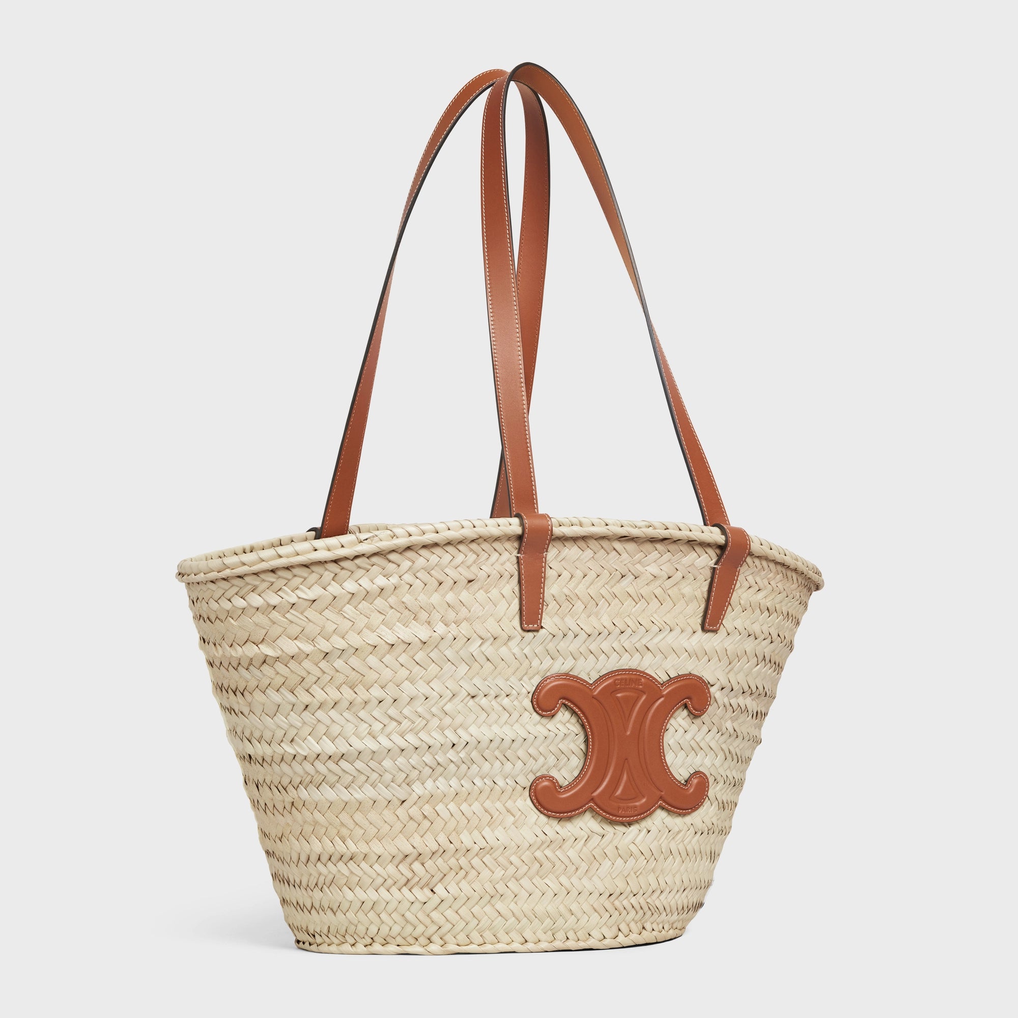 CELINE Medium Classic Panier Bag in Palm Leaves and Calfskin Leather - Luxury Designer Handbag for Women, Perfect for Work, Travel & Everyday Use