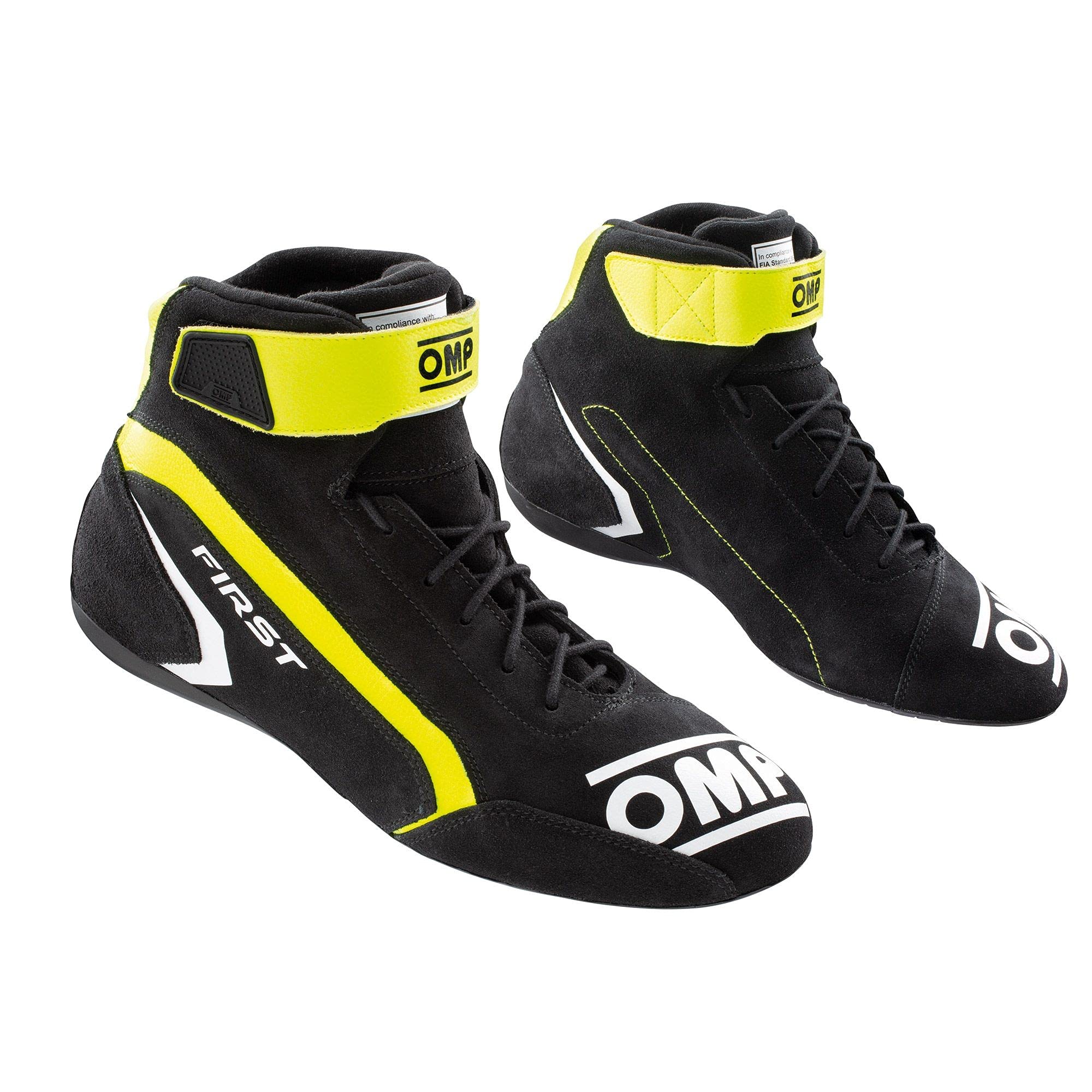 OMP FIRST SHOES Anthracite x Yellow (182) - FIA Certified Racing Shoes Size 38 - Lightweight & Breathable for Motorsport & Track Driving - Perfect for Karting, Drifting & High-Performance Racing