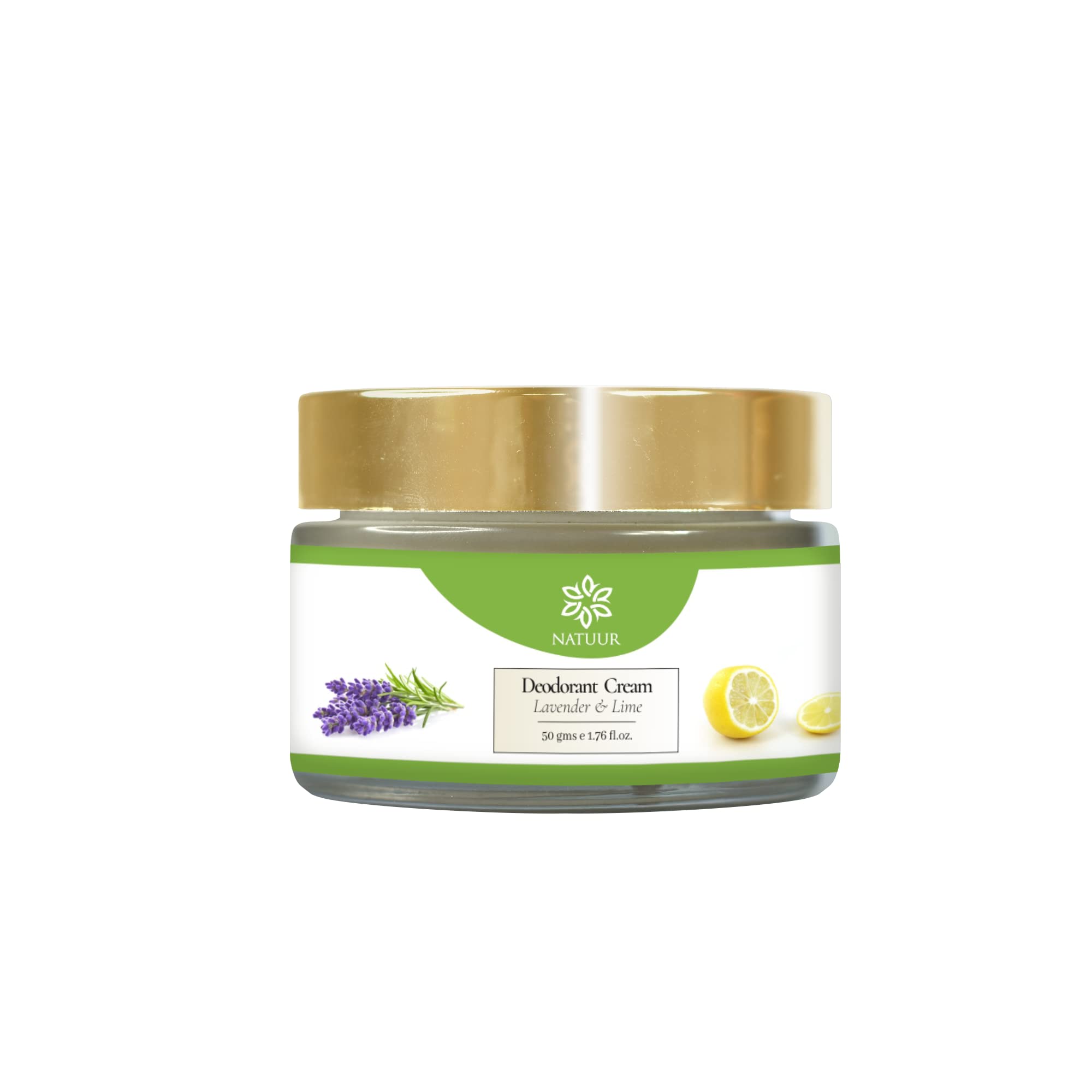 NATUUR - Lavender & Lime Deodorant Cream - 50g | Natural Sweat & Odor Protection | Chemical-Free, Aluminum-Free, Paraben-Free | Vegan & Cruelty-Free | For Sensitive Skin & Daily Use | Perfect for Gym, Work & Outdoor Activities