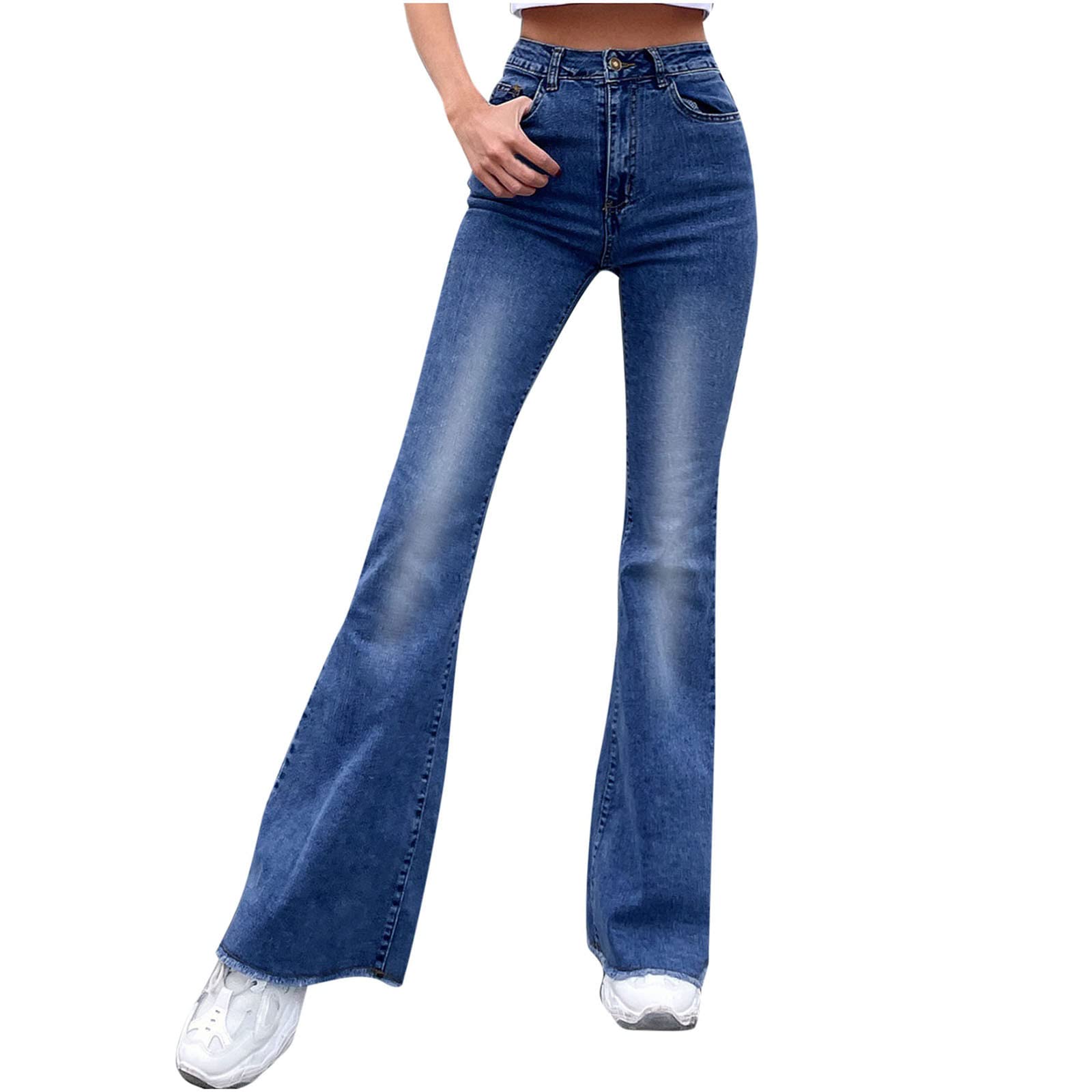2024 Women's High Waisted Flared Jeans - Slim Fit Wide Leg Pants with Pockets | Trendy & Comfortable Work Casual Trousers for Everyday Wear, Office & Weekend Outings