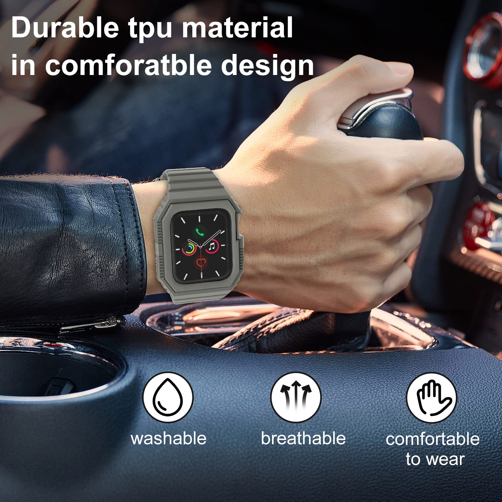Durable Apple Watch Bands 38mm 40mm 42mm 44mm - Compatible with Series 1/2/3/4/5/6/7/SE - Rugged TPU Sport Strap with Protective Bumper Case for Men & Women - Perfect for Workouts, Running & Outdoor Activities