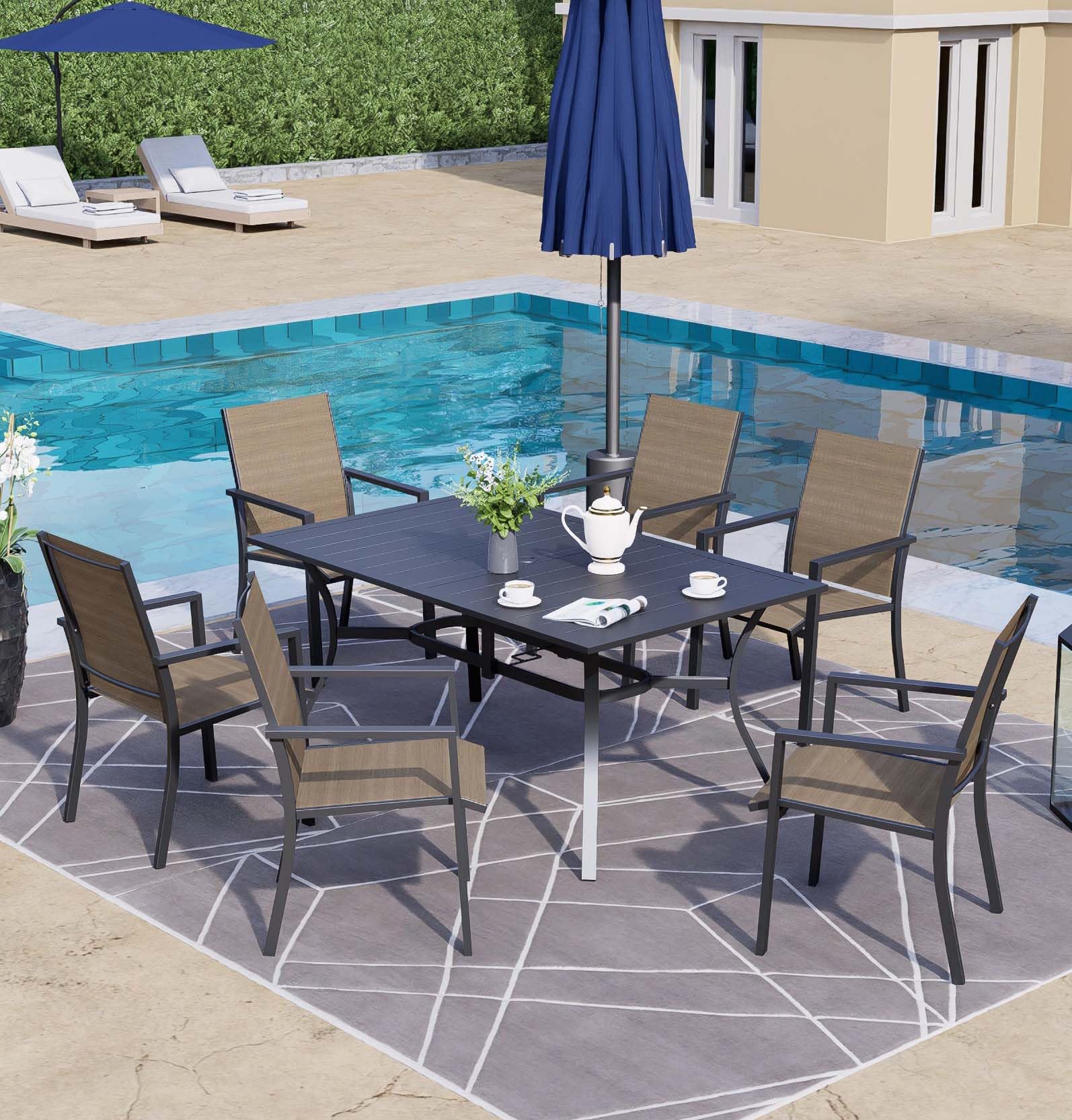 7-Piece Outdoor Patio Dining Set - 6 Metal Chairs & 1 Rectangle Table with 1.57