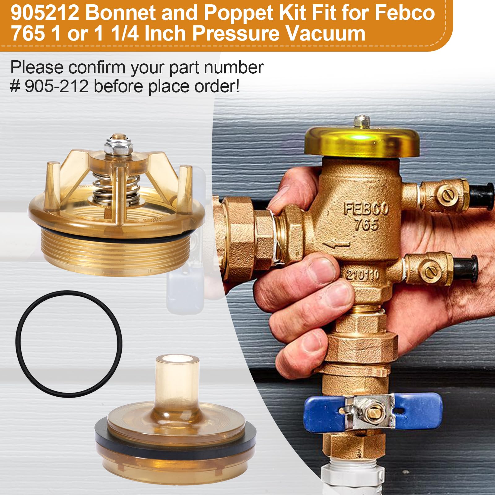 FEBCO 765-1 Pressure Vacuum Breaker Repair Kit 905-212 | Bonnet Poppet Replacement for 1