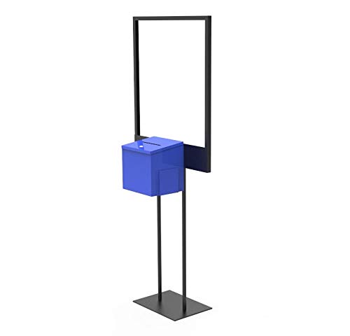 FixtureDisplays® Blue Metal Stand - Bulletin Poster Donation Ballot Collection Box (11063+10918-BLUE-NF) - Perfect for Schools, Offices & Community Events