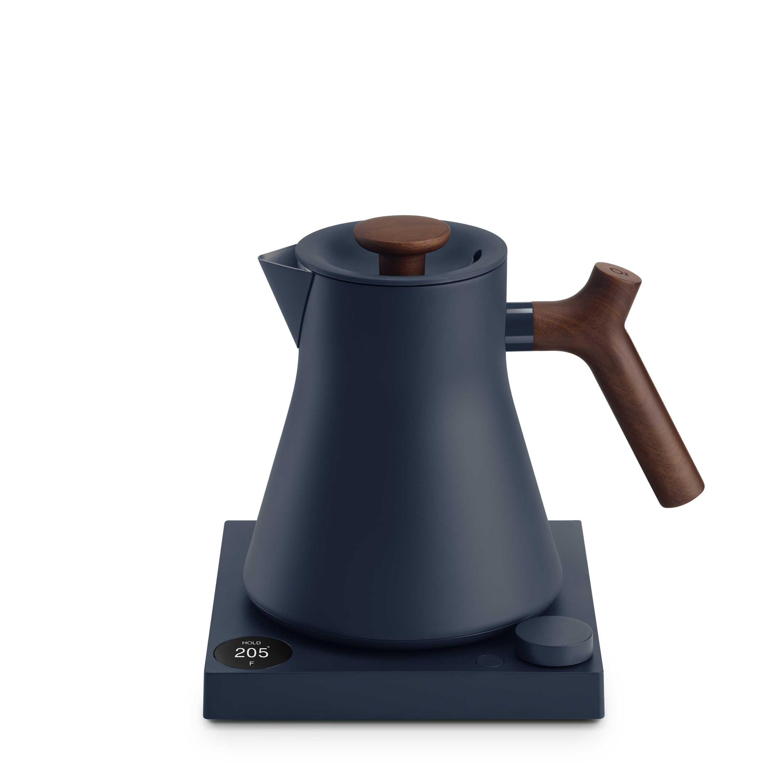 Fellow Corvo EKG Pro Electric Gooseneck Kettle - Fast Heating, Precise Pouring, Stone Blue with Walnut Handle - Perfect for Coffee, Tea & Home Brewing