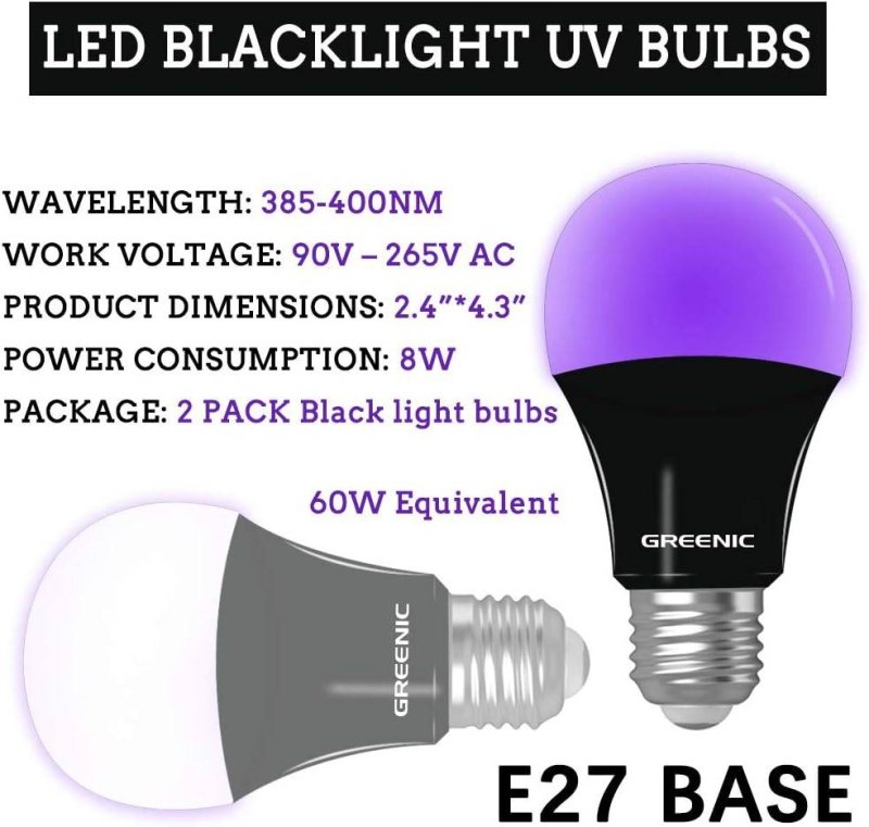 UV LED Light Bulbs (2 Pack) - Energy Efficient Blacklight for Nail Curing, Gel Polish, Resin Drying & Home Disinfection - Perfect for Salons, DIY Crafts & UV Sterilization