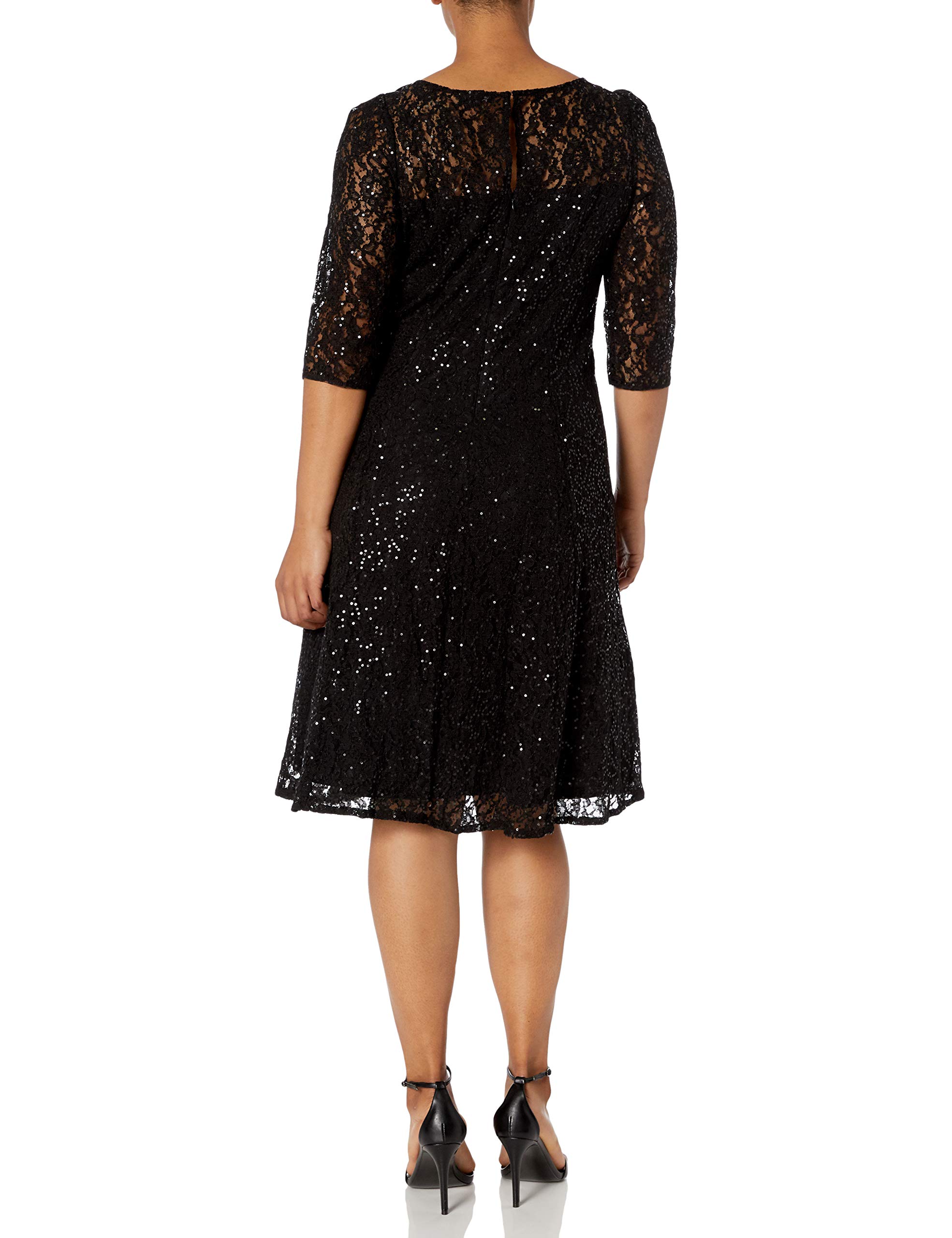 S.L. Fashions Women's Plus Size Lace and Sequin Fit and Flare Dress - Elegant Party & Evening Gown for Weddings, Prom, Cocktail Events