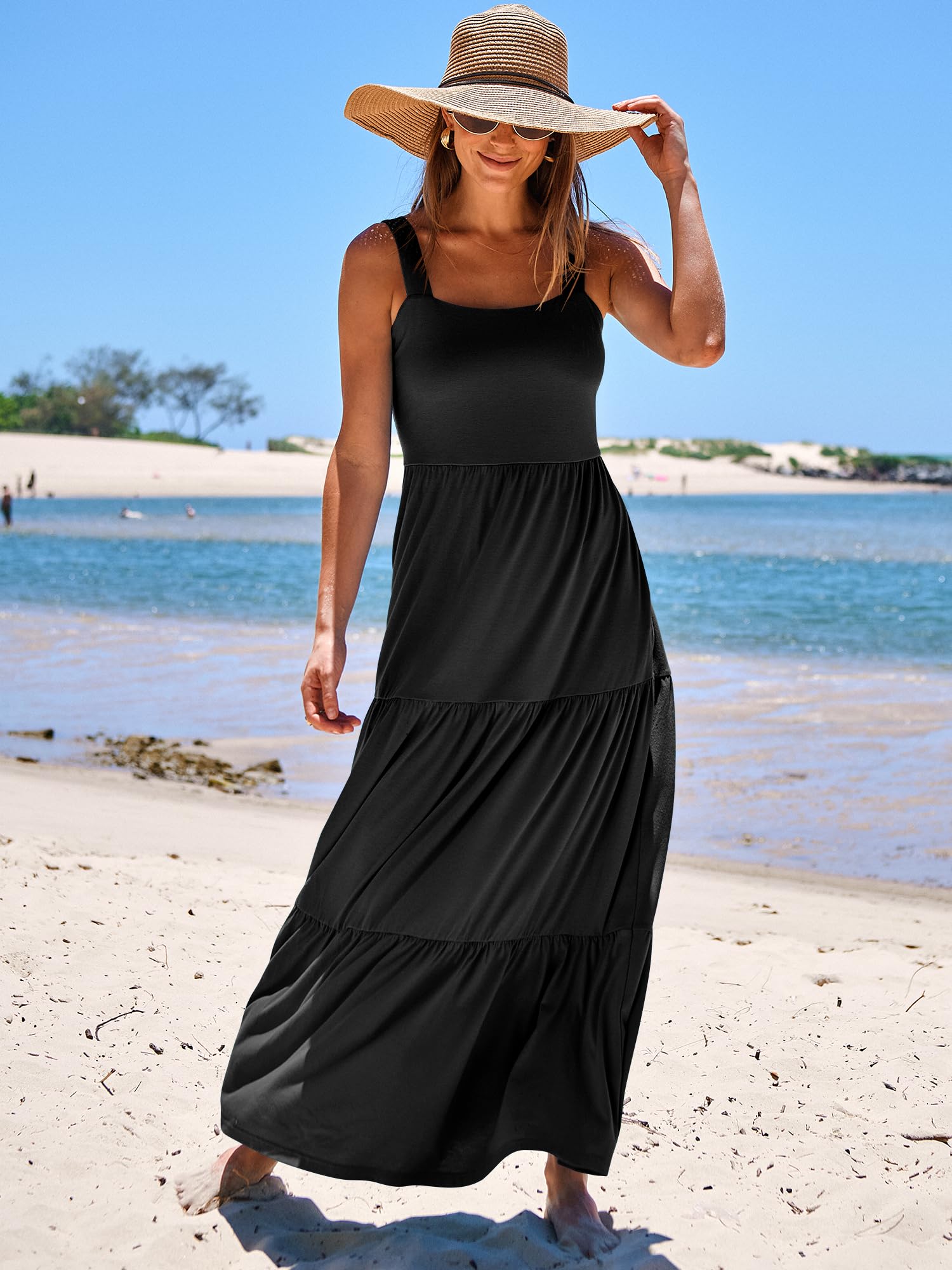 ANRABESS Women's Summer Maxi Dress - Sleeveless Square Neck Flowy Tiered Beach Dress with Pockets | Casual Long Sun Dress for Vacation, Pool Party, and Outdoor Date Night