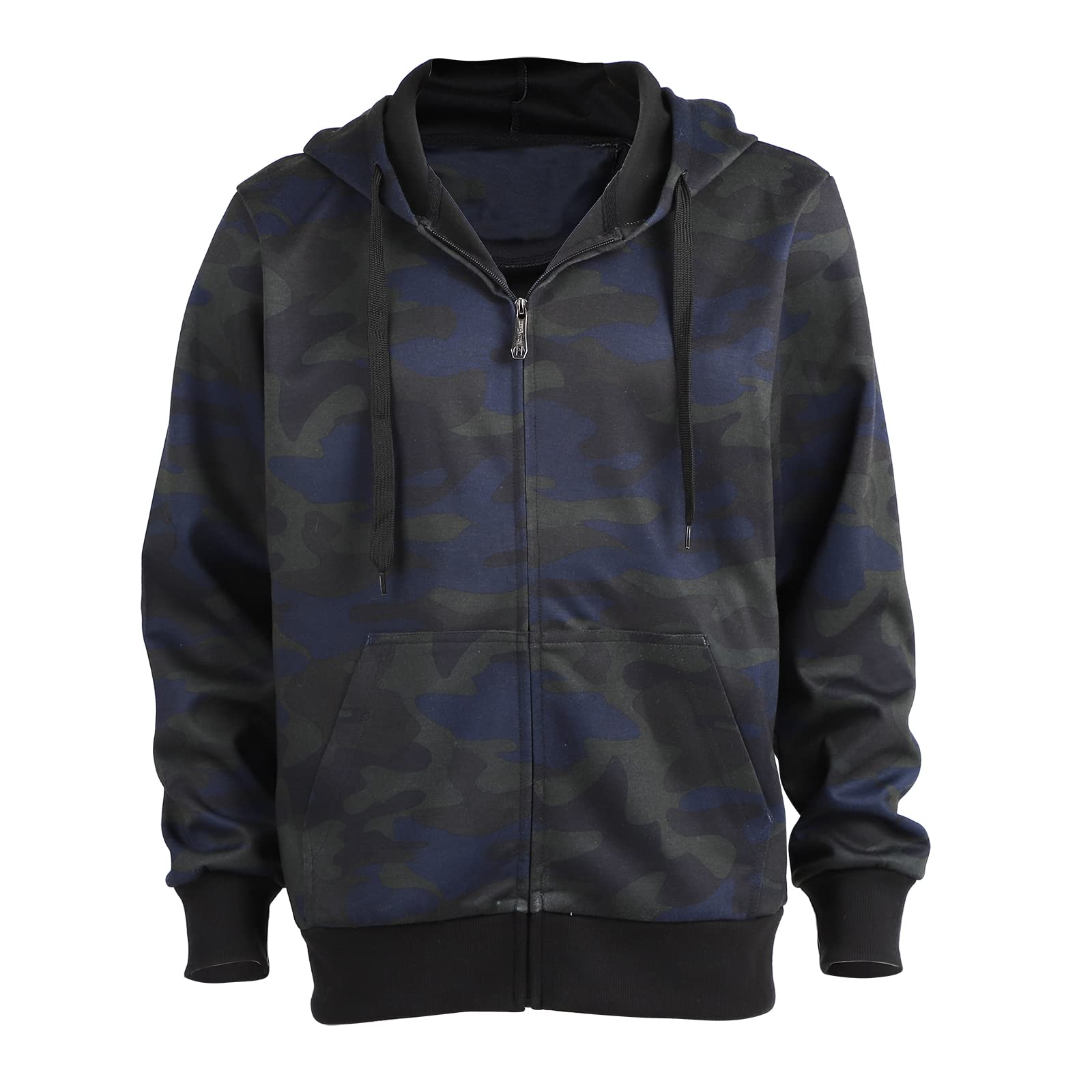 Men's Lightweight Fleece Hoodie with Full Zip - Long Sleeve Spring Active Jacket for Sports & Outdoor Activities | Casual Wear & Gym Essentials