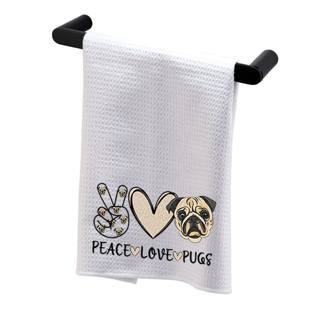 BDPWSS Pug Kitchen Towel - Cute Pug Dog Design for Pug Lovers, Pug Mom Gift, Crazy Pug Lady Present - Perfect for Dog Owners & Pug Enthusiasts - Peace Love Pugs Collection - Ideal for Kitchen Decor, Housewarming Gift & Dog-Themed Home Accessories