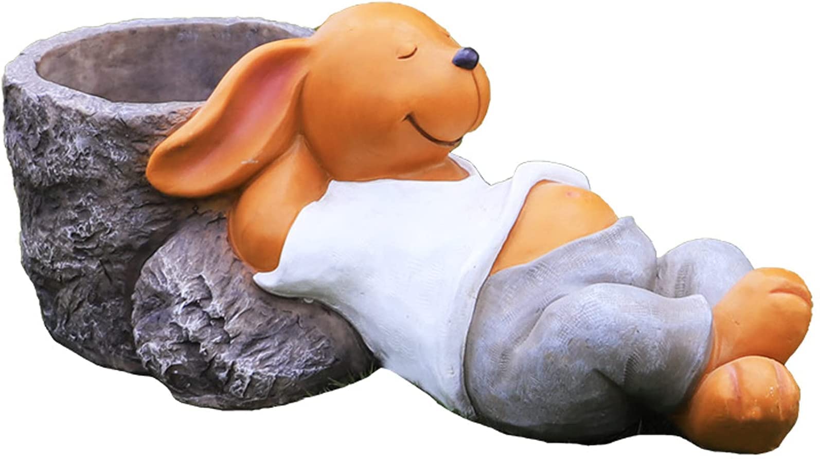 Hand-Carved Resin Garden Figurine - Sleeping Dog Sculpture with Flower Pot, Micro Landscape Decor for Lawn, Patio & Outdoor Spaces - Perfect for Home Garden Decor, Yard Ornaments and Gift Ideas