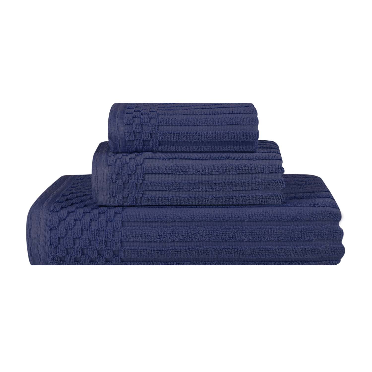 Premium Soho Ribbed Textured Cotton Bath Towel Set - Ultra Absorbent 3-Piece Towel Collection for Spa, Bathroom & Guest Use | Soft Luxury Towels for Home & Hotel