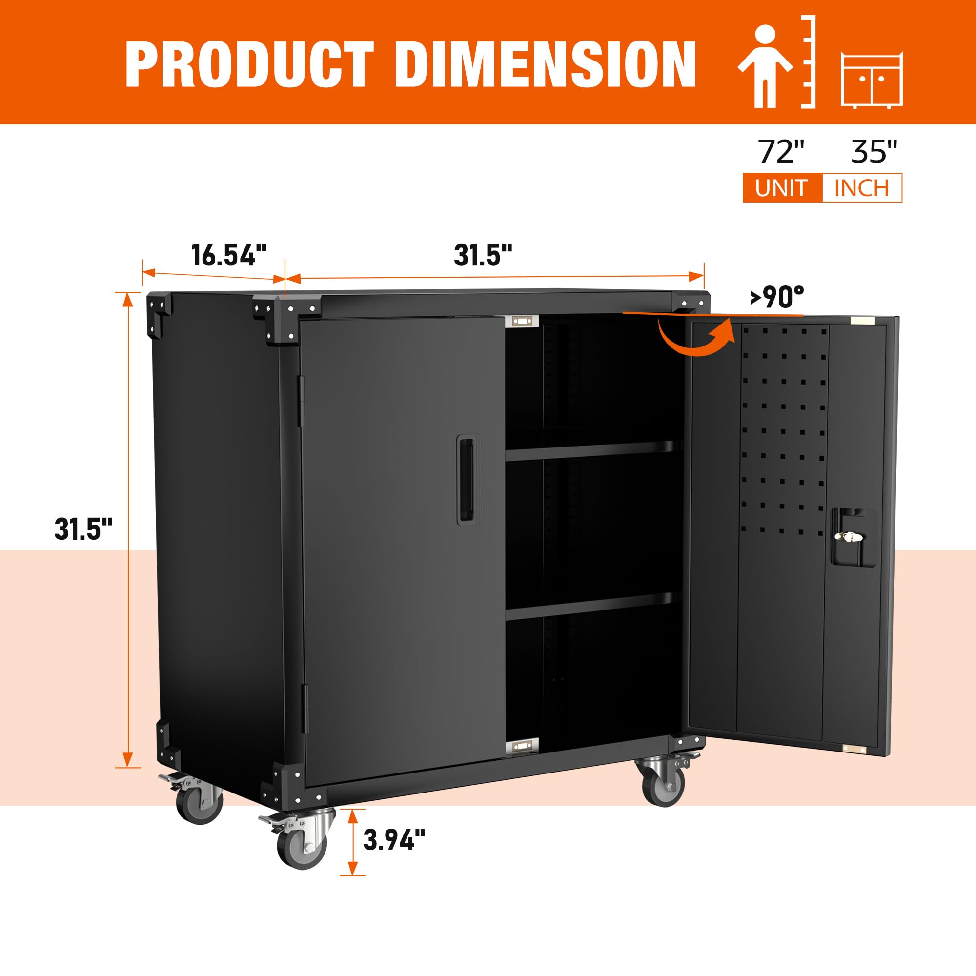 Garage Storage Cabinet - Heavy Duty 2-Door Locking Steel Tool Cabinet on Wheels with 2 Adjustable Shelves for Garage, Workshop, School & Warehouse Organization (Black) - Perfect for Storing Tools, Equipment & Supplies with Easy Mobility