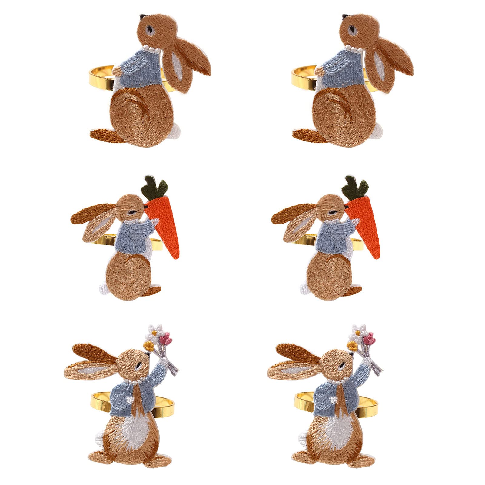 6Pcs Rabbit Easter Napkin Rings - Metal Eco-Friendly Serviette Buckles for Easter Party Decorations, Holiday Table Setting & Spring Festival Supplies
