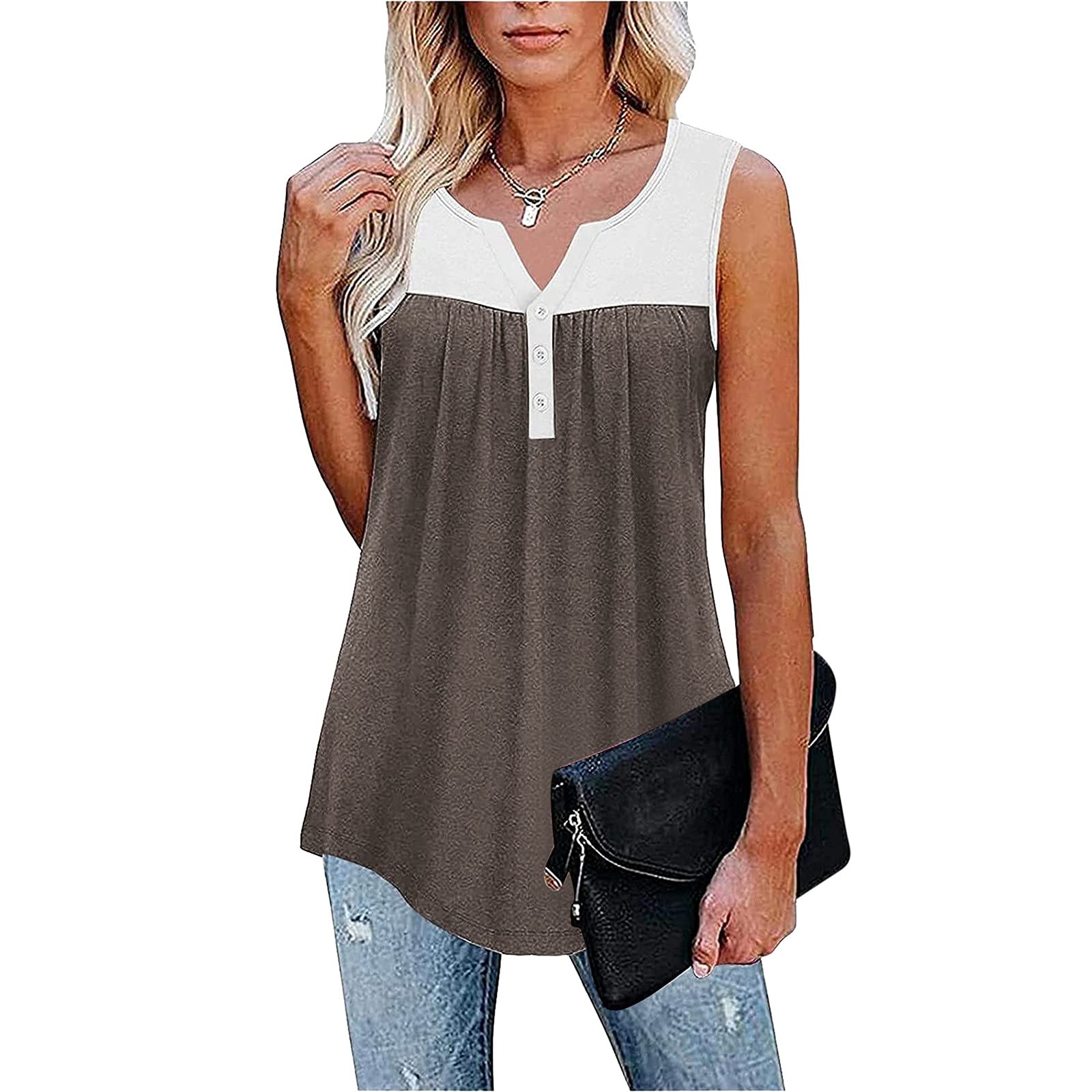 Eoailr Women's Sleeveless Button Down Tank Top - Casual Summer Henley Tunic Shirt, Flowy Swing Vest for Beach, Travel & Everyday Wear