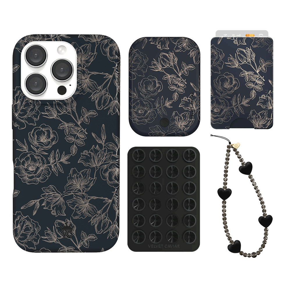 Floral Rose Gold Chrome iPhone Case with Wallet - Stylish & Protective Phone Cover for Women | Perfect for Everyday Use, Travel & Shopping